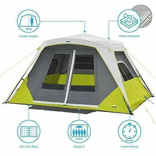 Core Equipment 6 Person Instant Cabin Tent with Awning