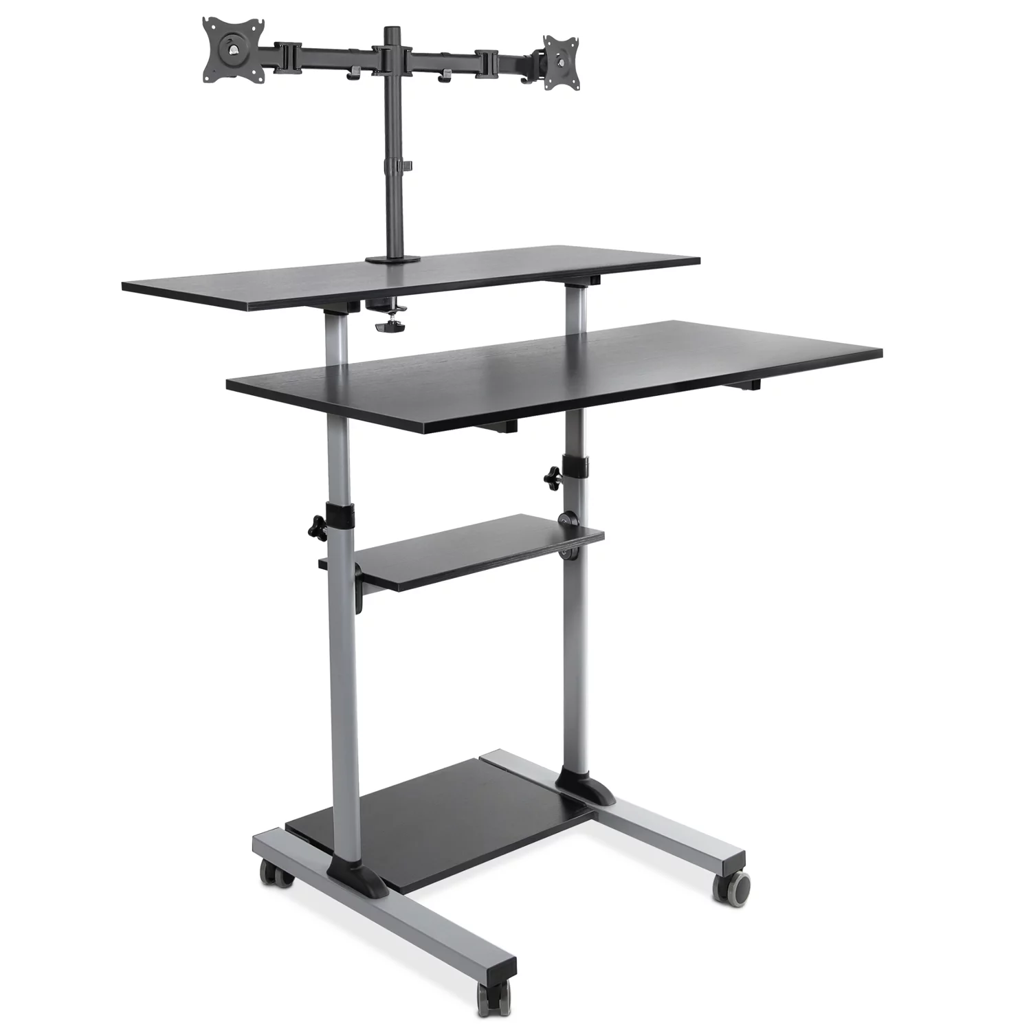 Mount-It! Extra Wide Mobile Standing Desk with Dual Monitor Mount | Rolling Computer Workstation