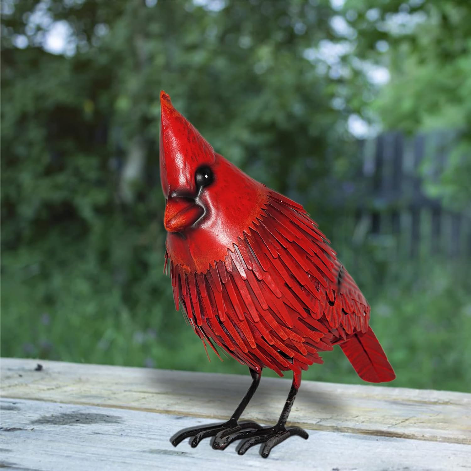 Metal Cardinal Garden Decor Outdoor, Creative Large Red Bird Statue Yard Ornament, Cardinal Garden Decorations Yard Art for Patio Lawn Pathway Courtyard Vacation Holiday Collectible
