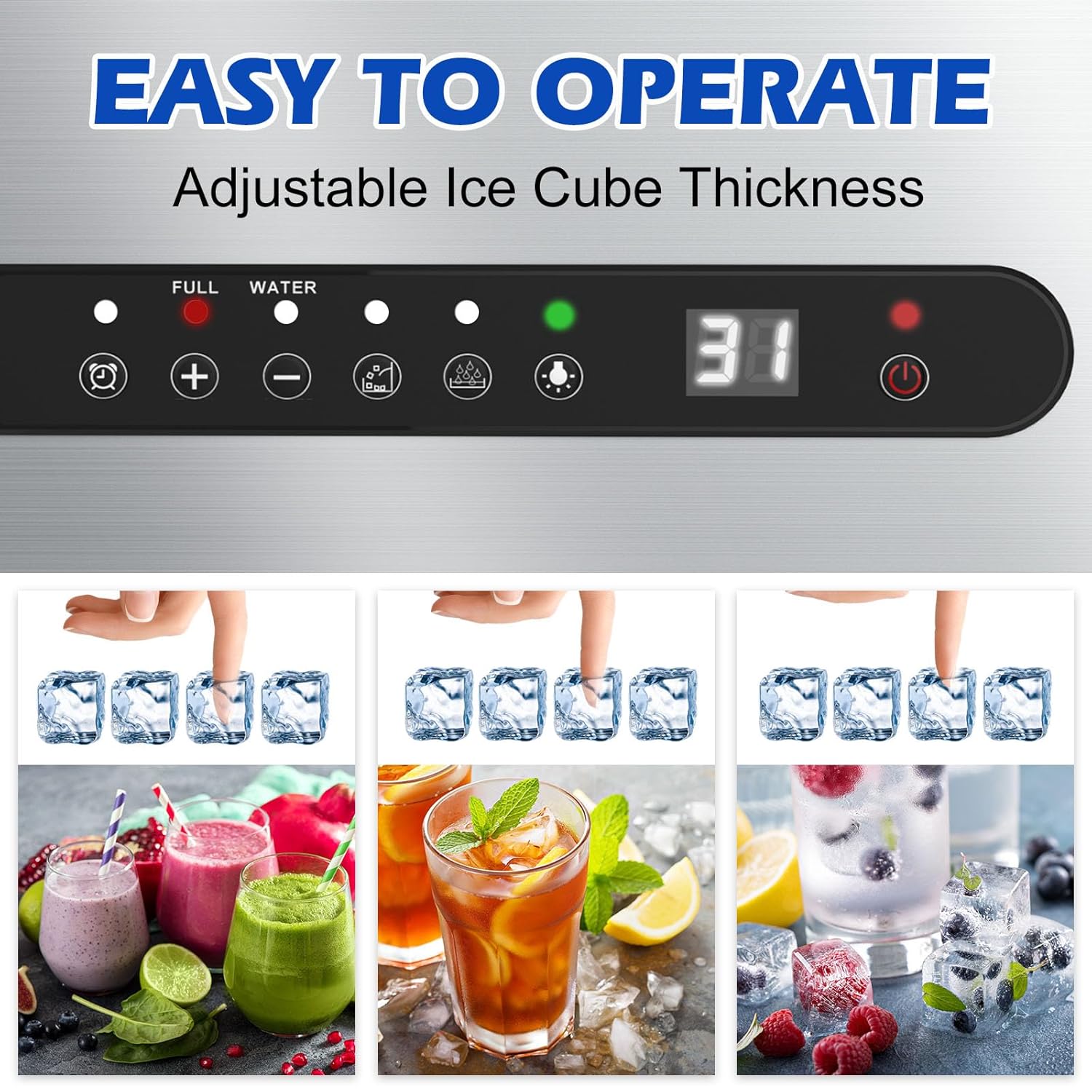 Commercial Ice Maker Machine, 100Lbs/24H Ice Production Under Counter Ice Maker, Tap Water & Top Loading Freestanding Ice Machine, 45 Ice Cubes/Cycle, Include Ice Scoop, Connection Hose