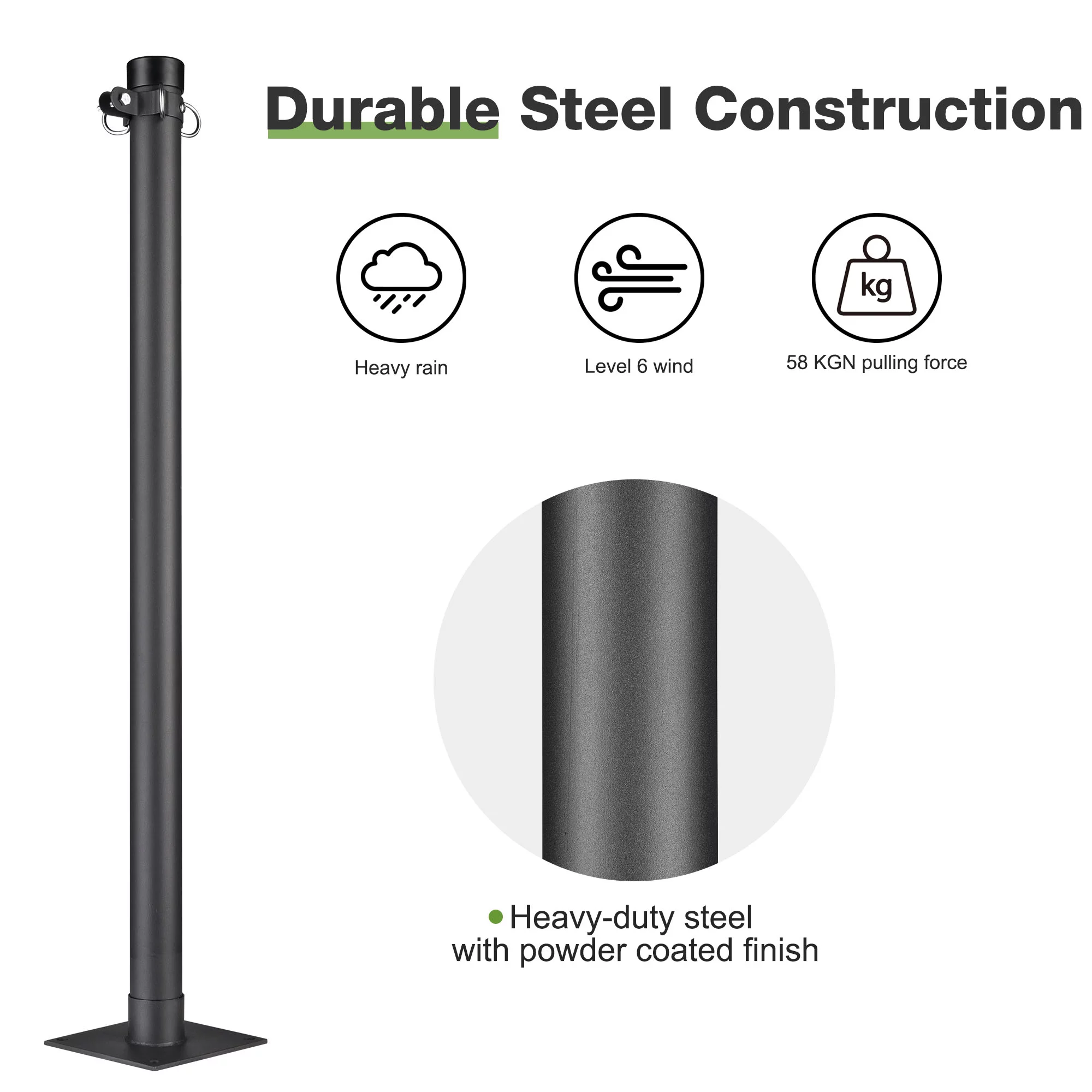 Yescom 10Ft Shade Sail Pole Post Canopy Awning Deck Patio Backyard with Pole Bracket Clamp Powder Patio Outdoor Black