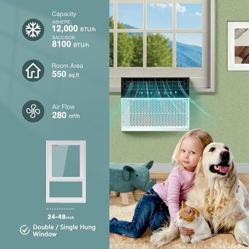 R.W. FLAME U-Shaped Window Air Conditioner with Full Window View, Ultra Quiet AC Unit, Remote Control, Cools up to 450 Sq. Ft. Living Room/Bedroom/Home,Energy Efficient,Washable Filter