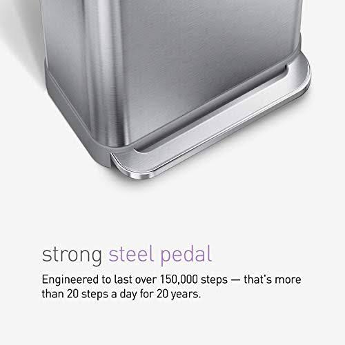 simplehuman 45 LITER Rectangular Kitchen Step Soft-Close, Brushed Stainless Steel with Plastic Lid Hands-Free Trash Can