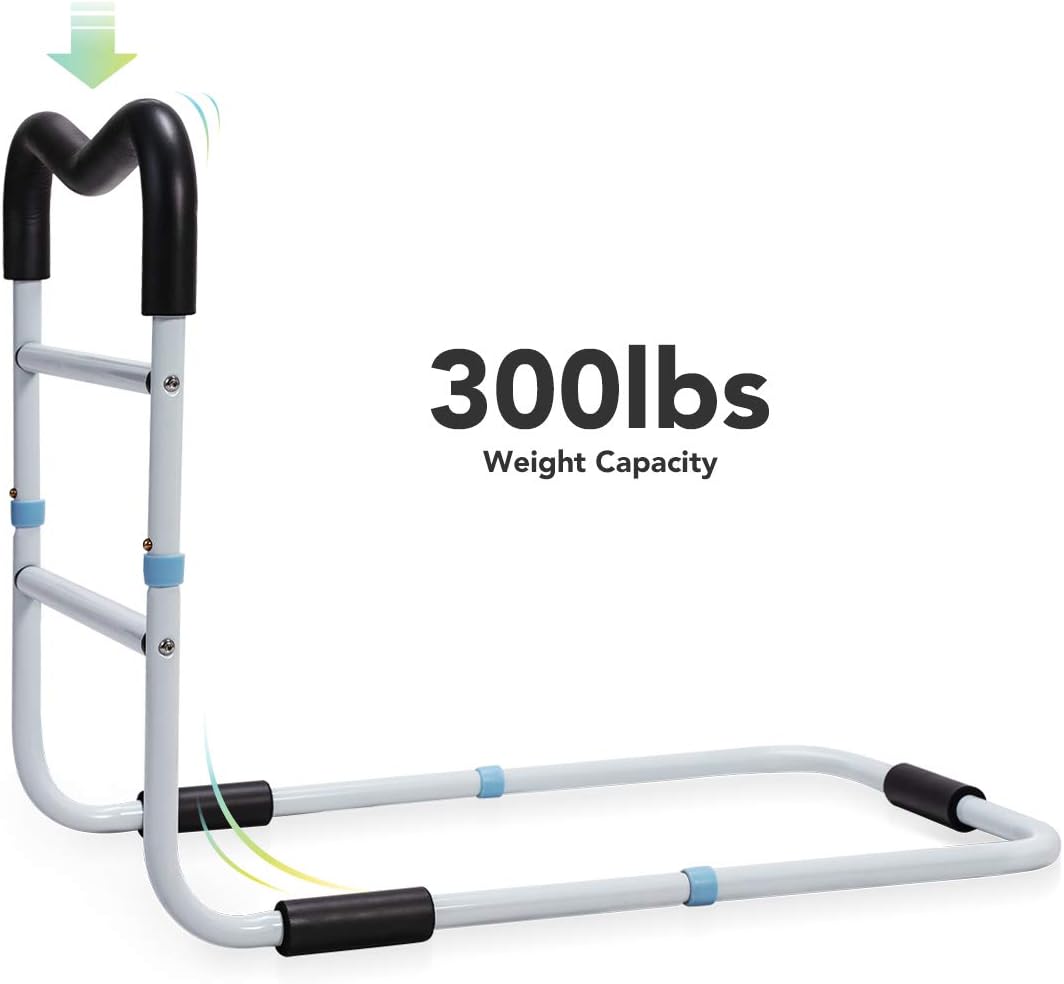 OasisSpace Bed Rail for Seniors, Medical Bed Assist Bar with Storage Pocket and Fall Prevention Safety Hand Guard Grab Bar for Elderly, Handicap- Fit King, Queen, Full, Twin Pack of 2
