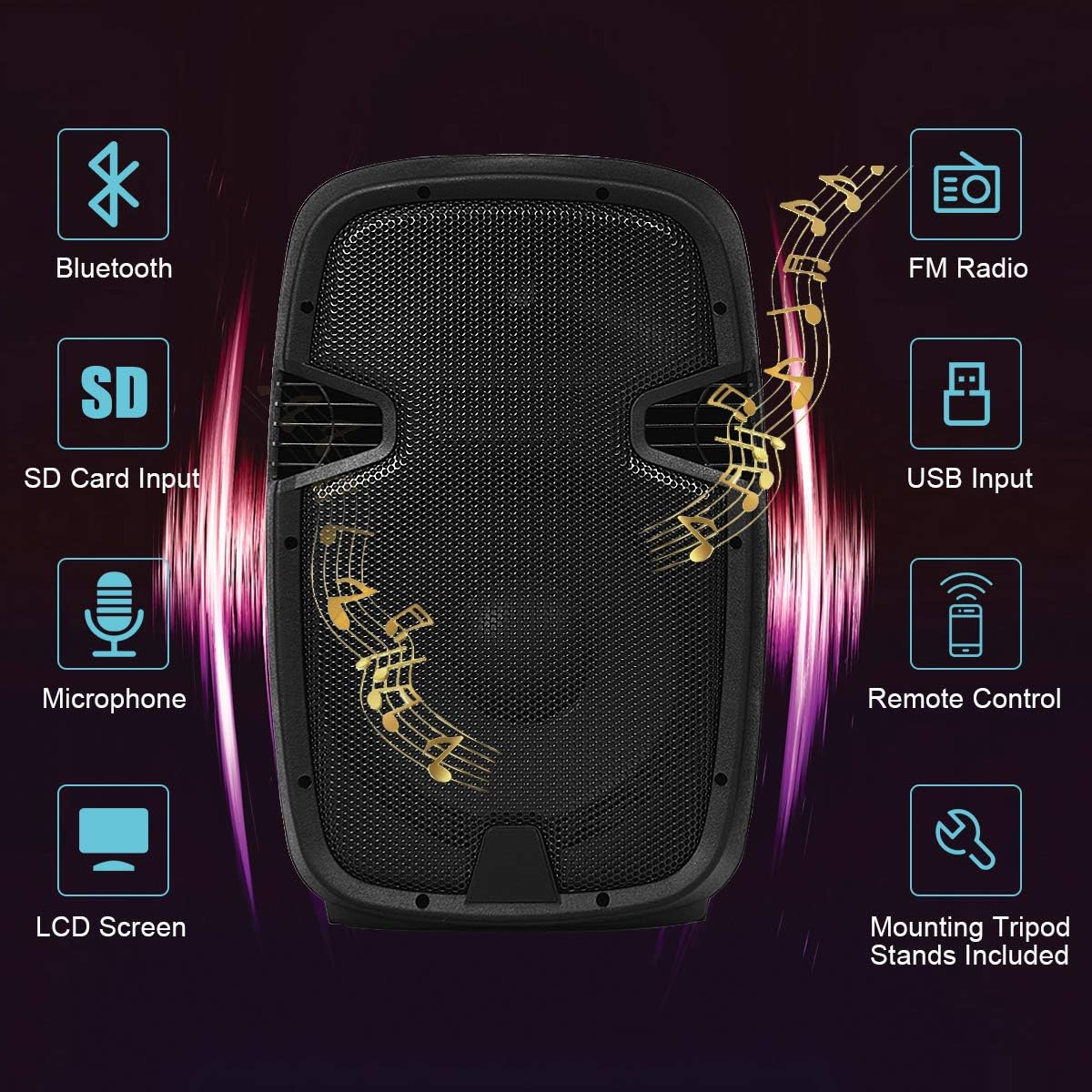 Costzon 2-Way Powered PA Speakers System Combo Set, 12 1600W Portable Dual Passive Active Speaker with 2 Speaker Stands, Bluetooth, USB/SD Card, AUX MP3 FM Radio, Microphone, Remote Control (12)