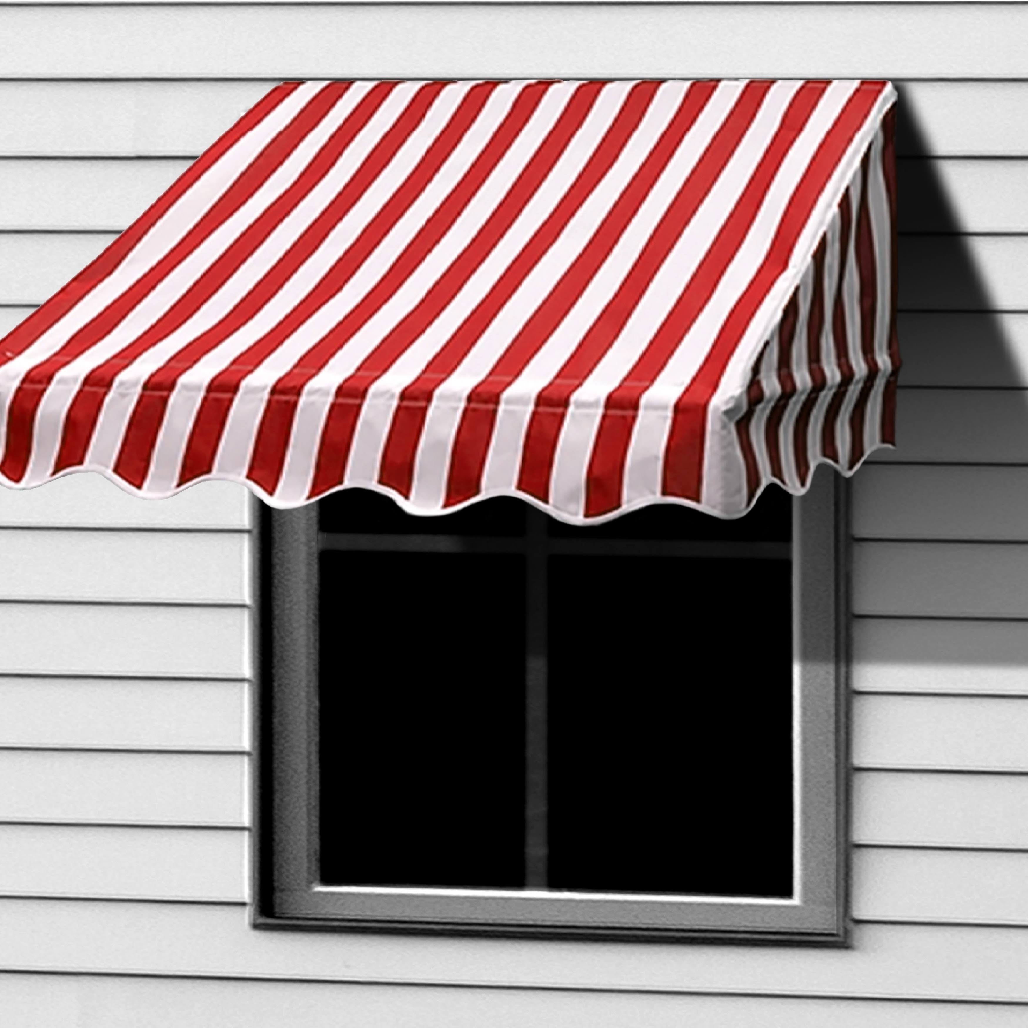 Aleko 8& x 2& Window Awning Door Canopy, Red and White Stripes