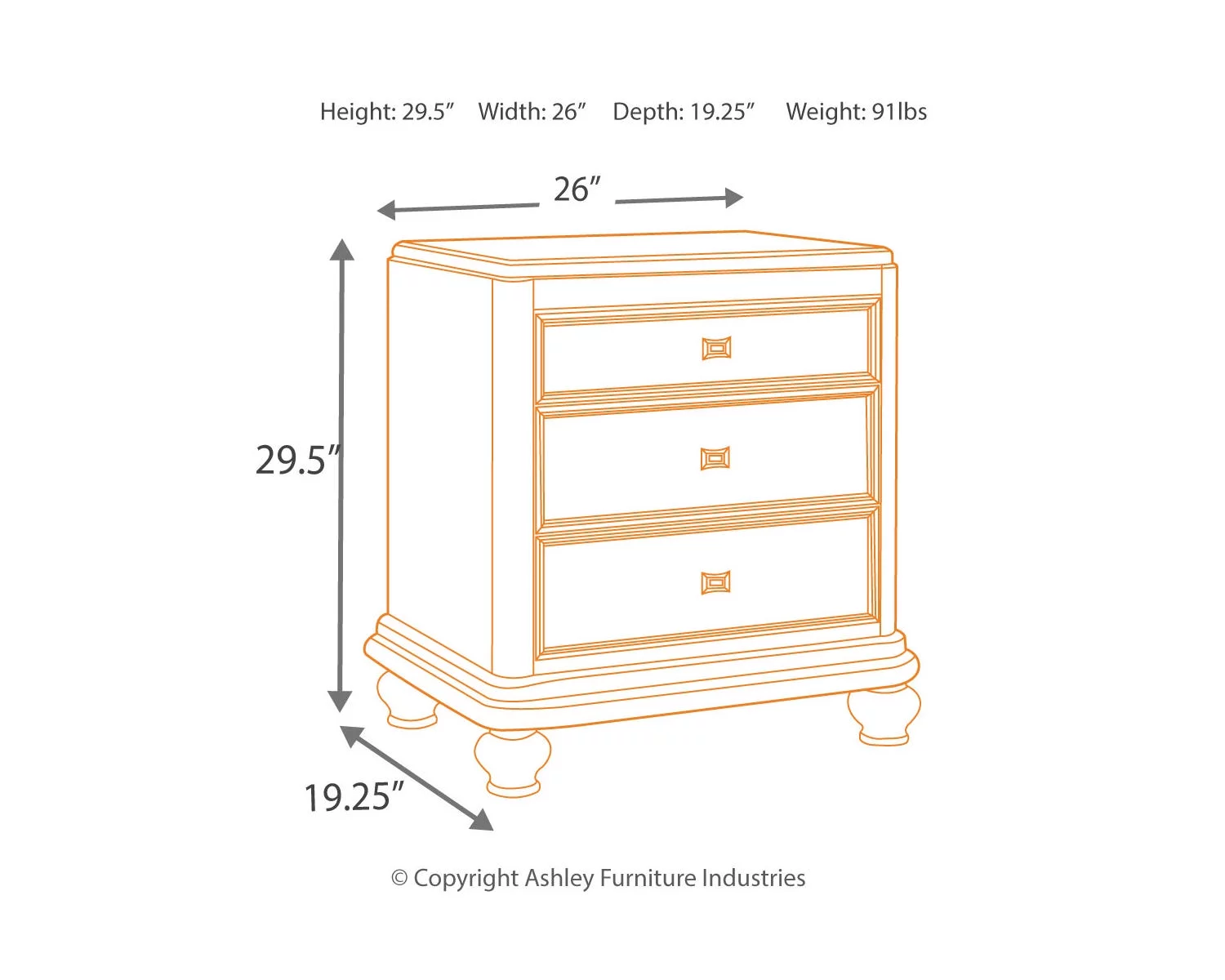Signature Design by Ashley Traditional Coralayne 3 Drawer Nightstand, Silver