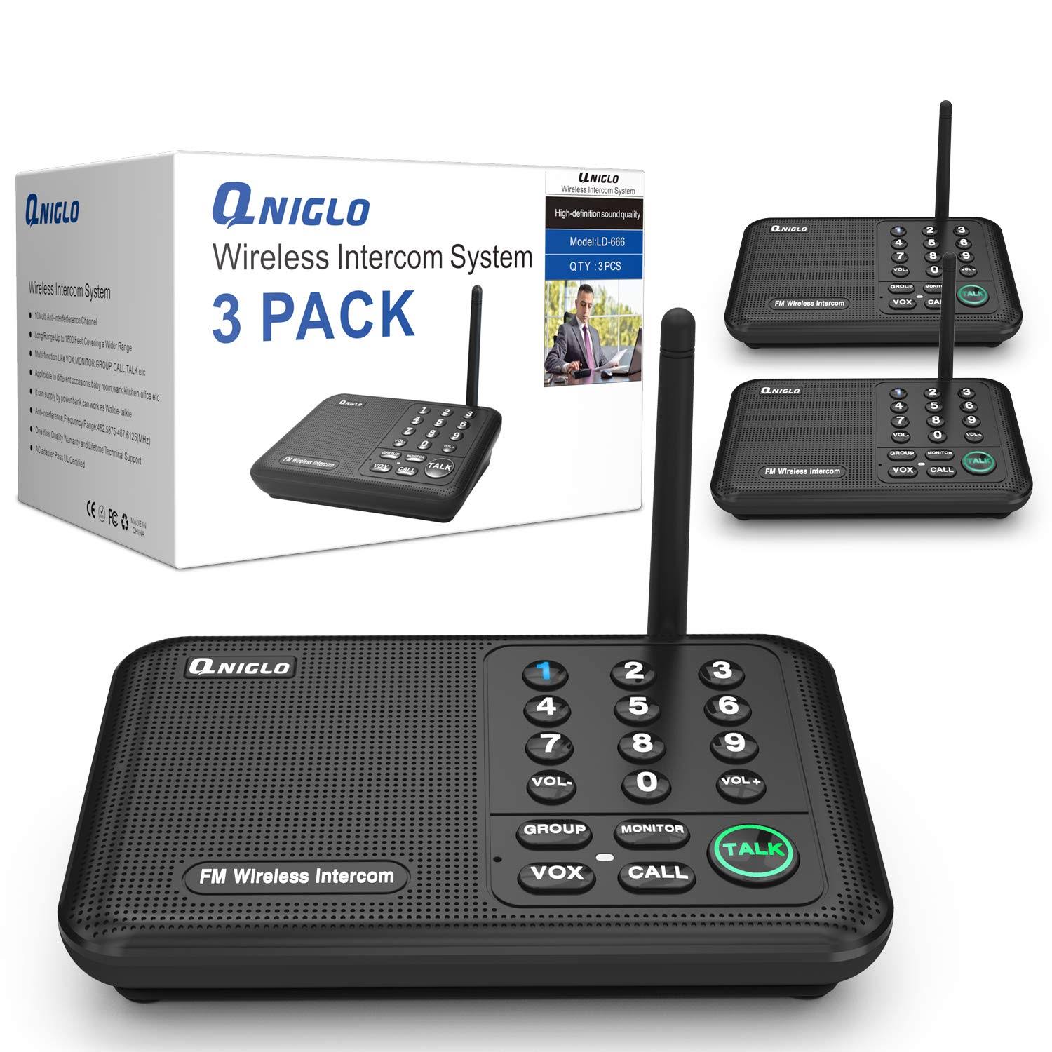 Qniglo Wireless Intercom System 10 Channel 1800 Feet Long Range FM Intercoms Wireless for