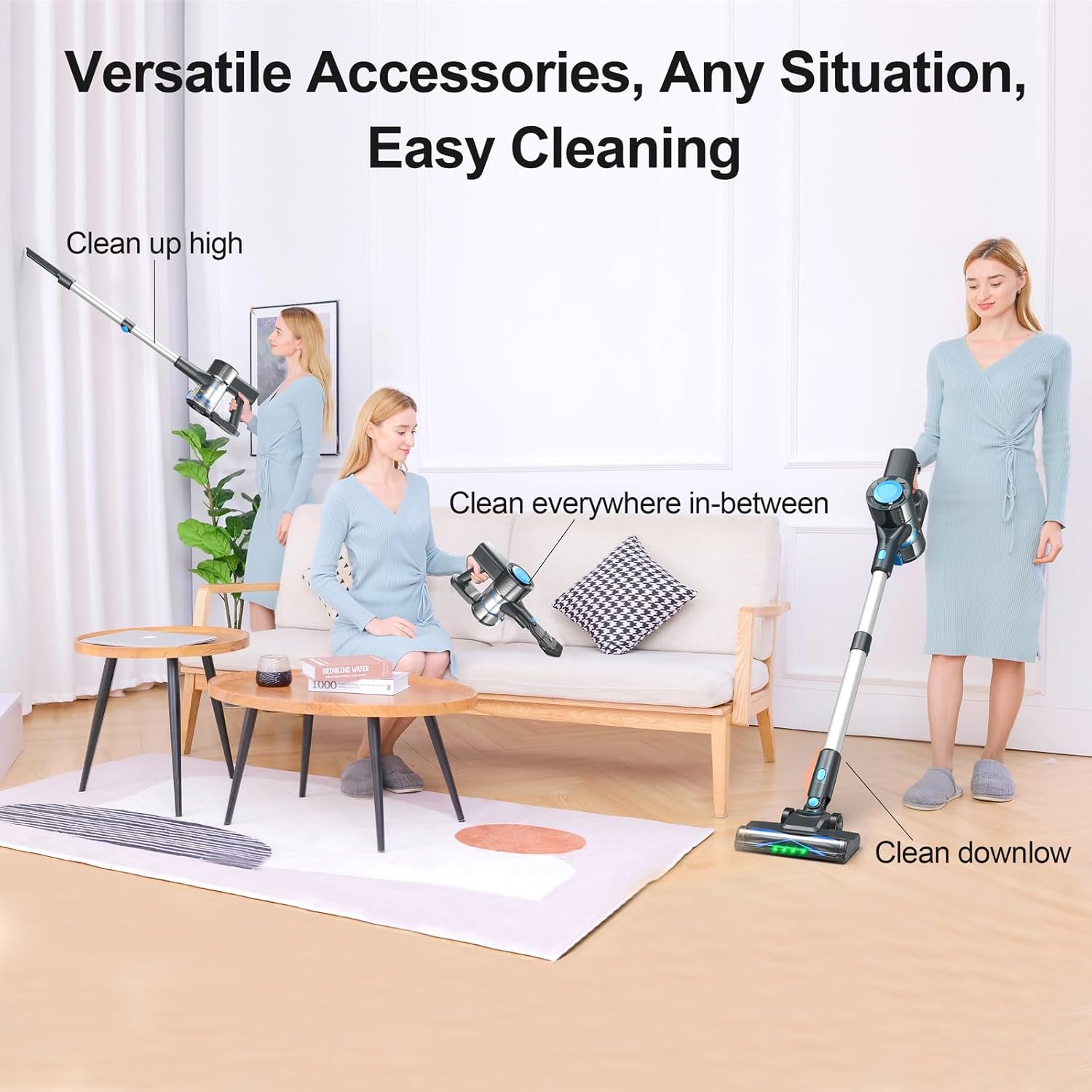 Cordless Vacuum Cleaner, Powerful Lightweight Stick Vacuum with 2200 mAh Battery, Rechargeable Vacuum Cleaners for Home, Up to 40 Mins Runtime, for Hard Floor Carpet Pet Hair