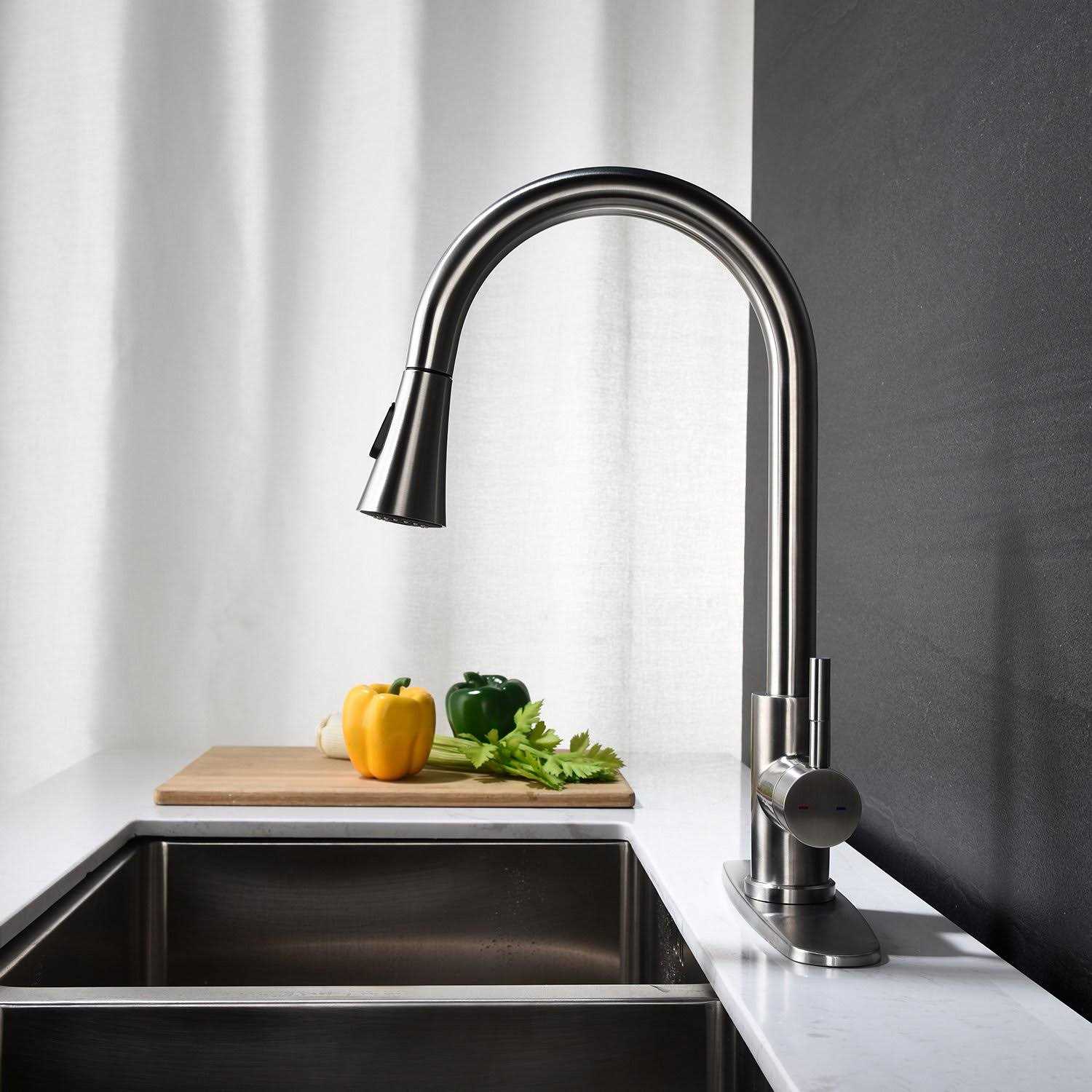 Wewe Single Handle High Arc Brushed Nickel Pull Out Kitchen Faucet Level Steel - Shop Hardware Tools Online Store