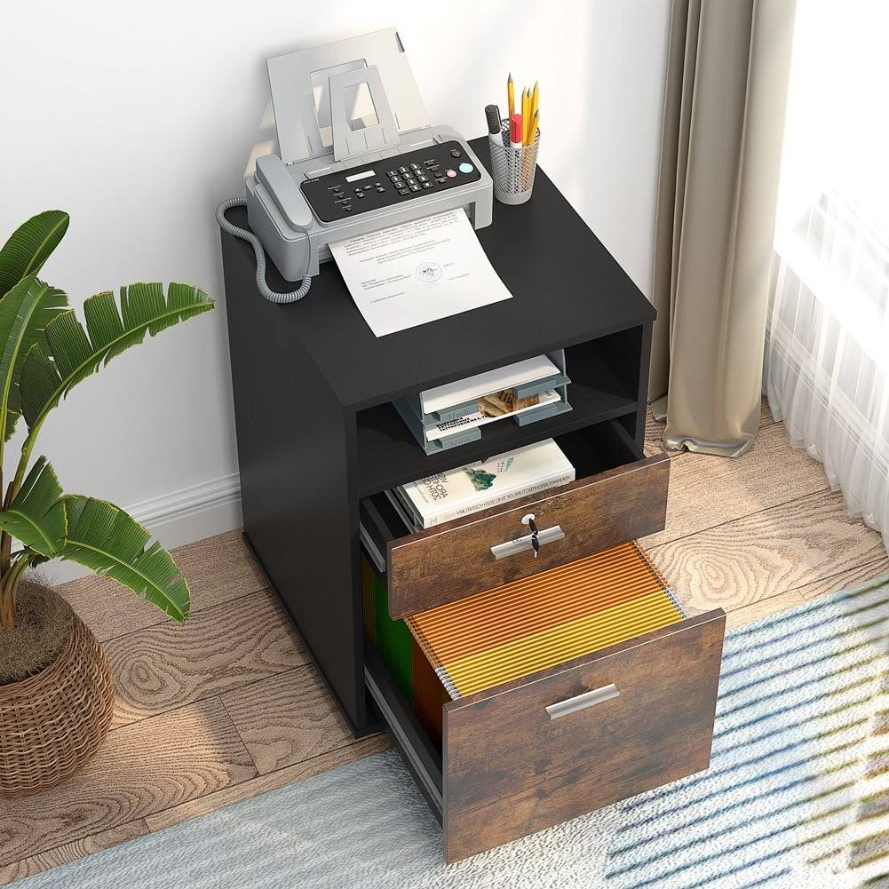 2 Drawer Mobile File Cabinet with Lock, Filing Cabinet Printer Stand for Letter Size - Black