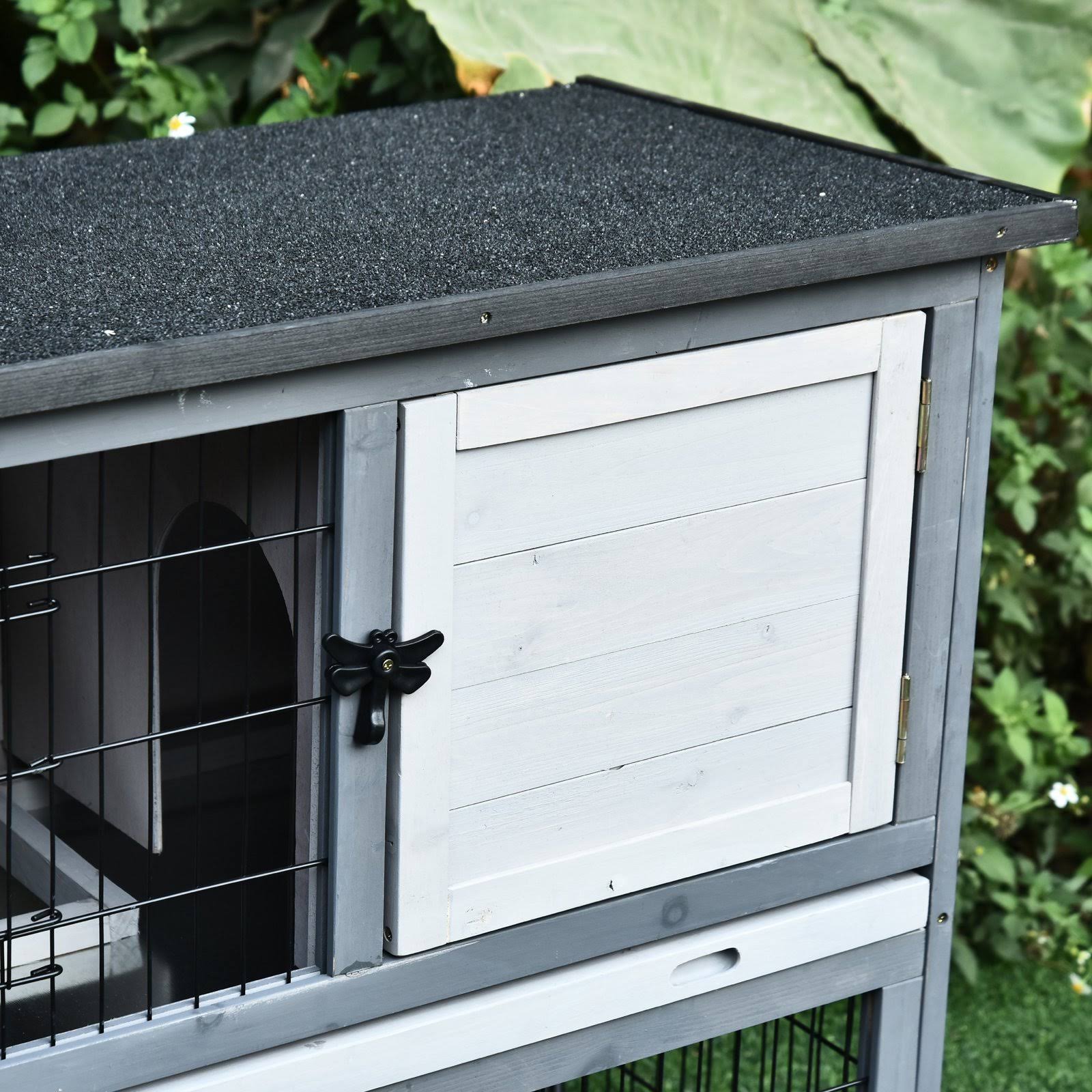 PawHut 2-Tier Wooden Rabbit Hutch with Upper House Area and Lower Play Area with Cage - Great for Bunnies/Small Animals