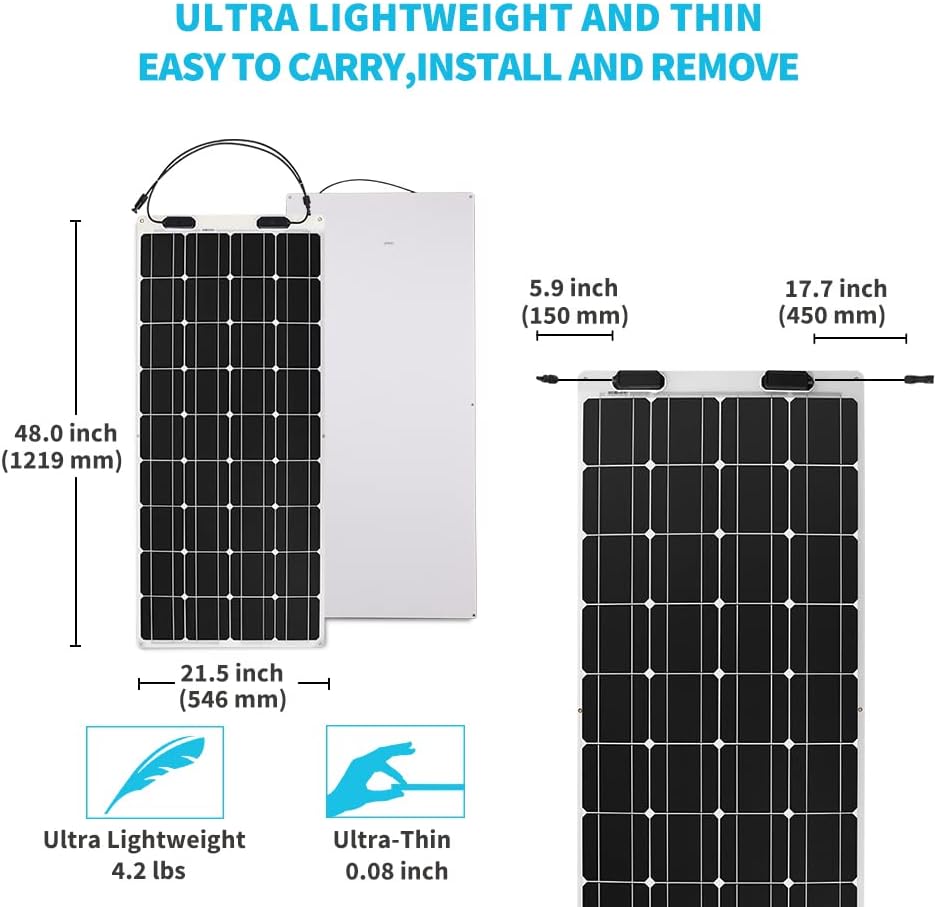 Renogy Flexible Solar Panel 100 Watt 12 Volt Monocrystalline Semi-Flexible Bendable Mono Off-Grid Charger for Marine RV Cabin Van Car Uneven Surfaces