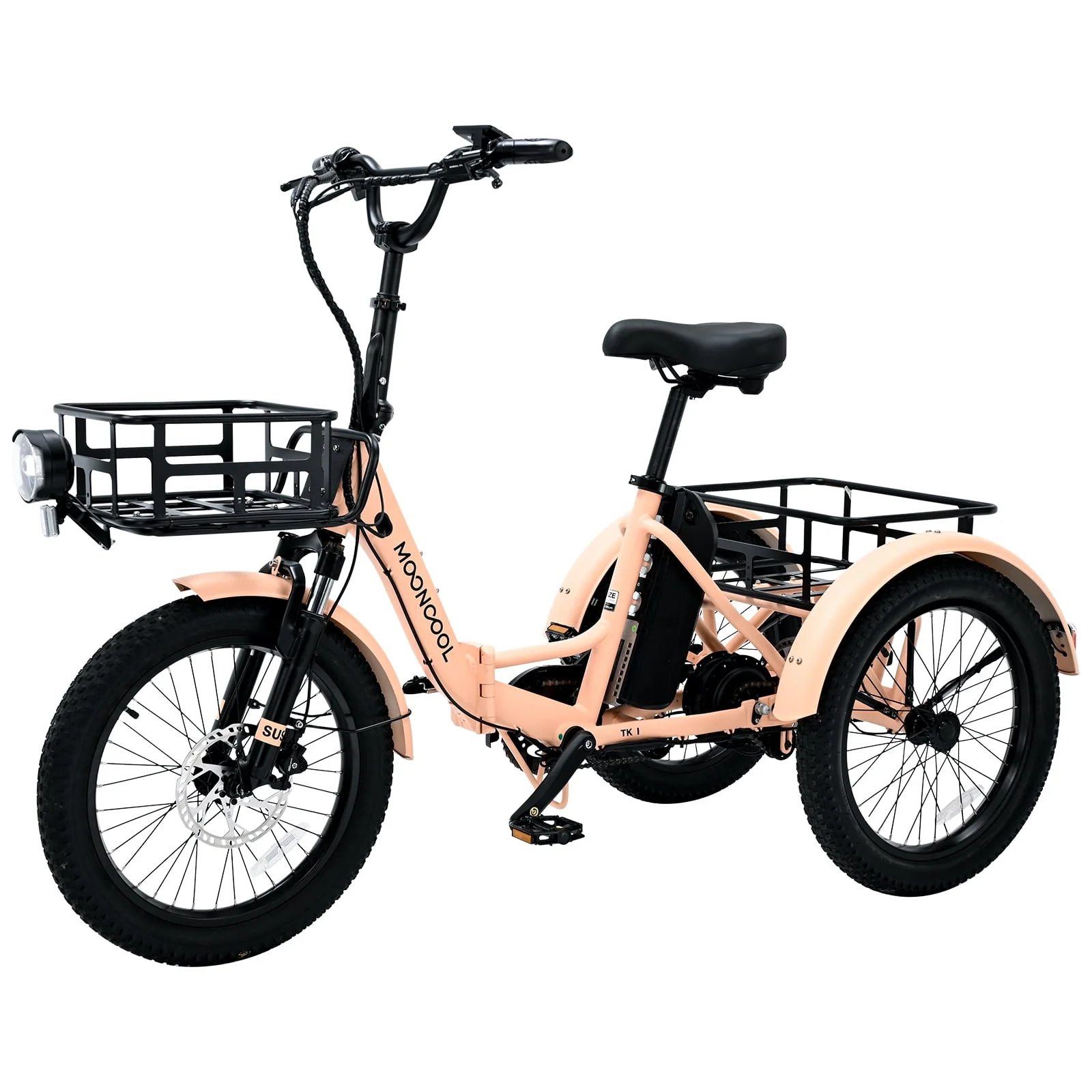 MOONCOOL 24/26 Electric Tricycle for Adults, 350W 36V 7 Speeds Electric Trike Motorized Three Wheel Electric Bikes Bicycle with Large Basket for Women Men