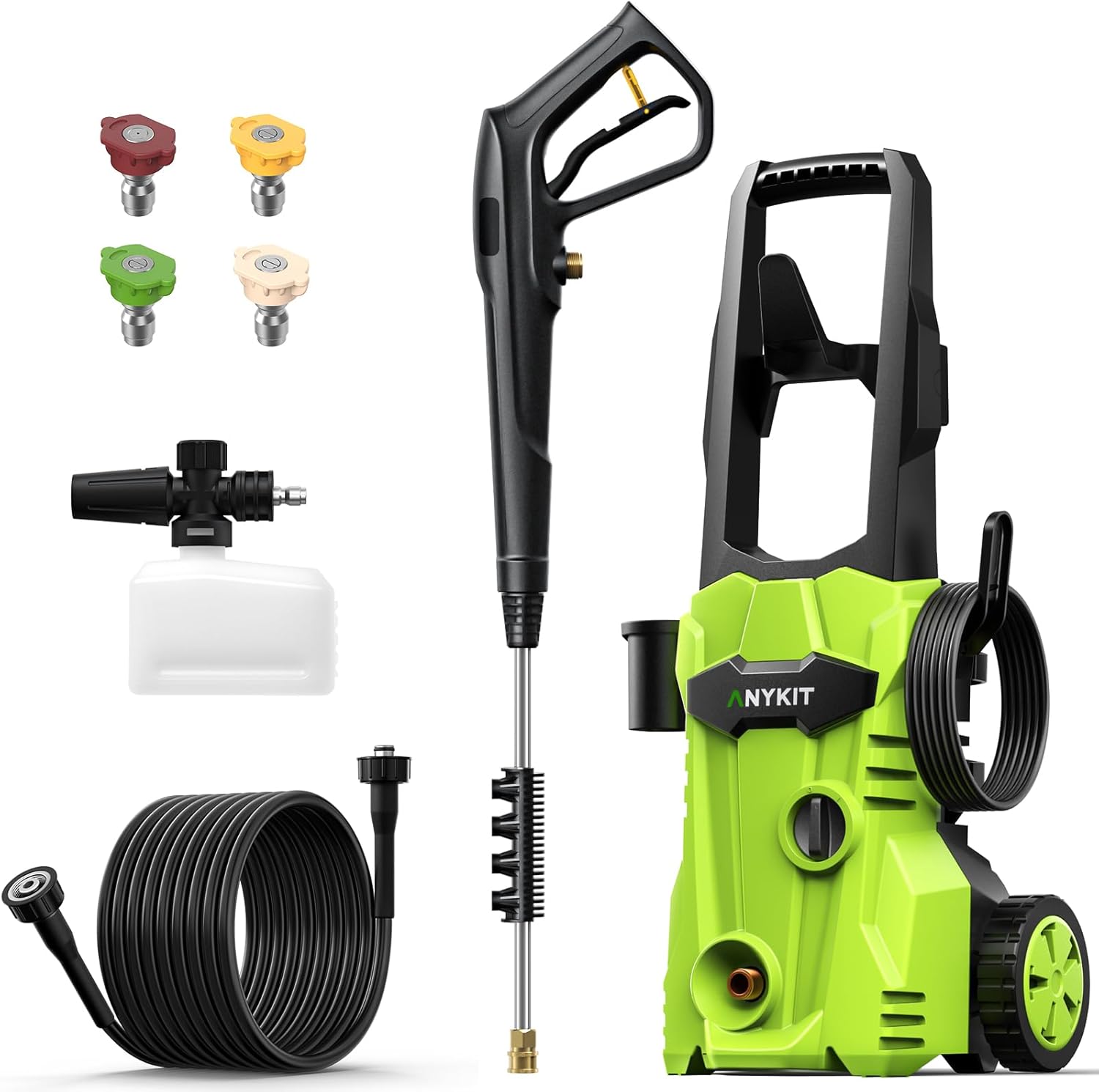 Electric Pressure Washer Power Washers - Anykit 1600 PSI Power Washers Electric Powered Max 1.2 GPM with 4 Quick Connected Nozzles,Water Pressure Washer for Cleaning Car Patio deck Outdoors