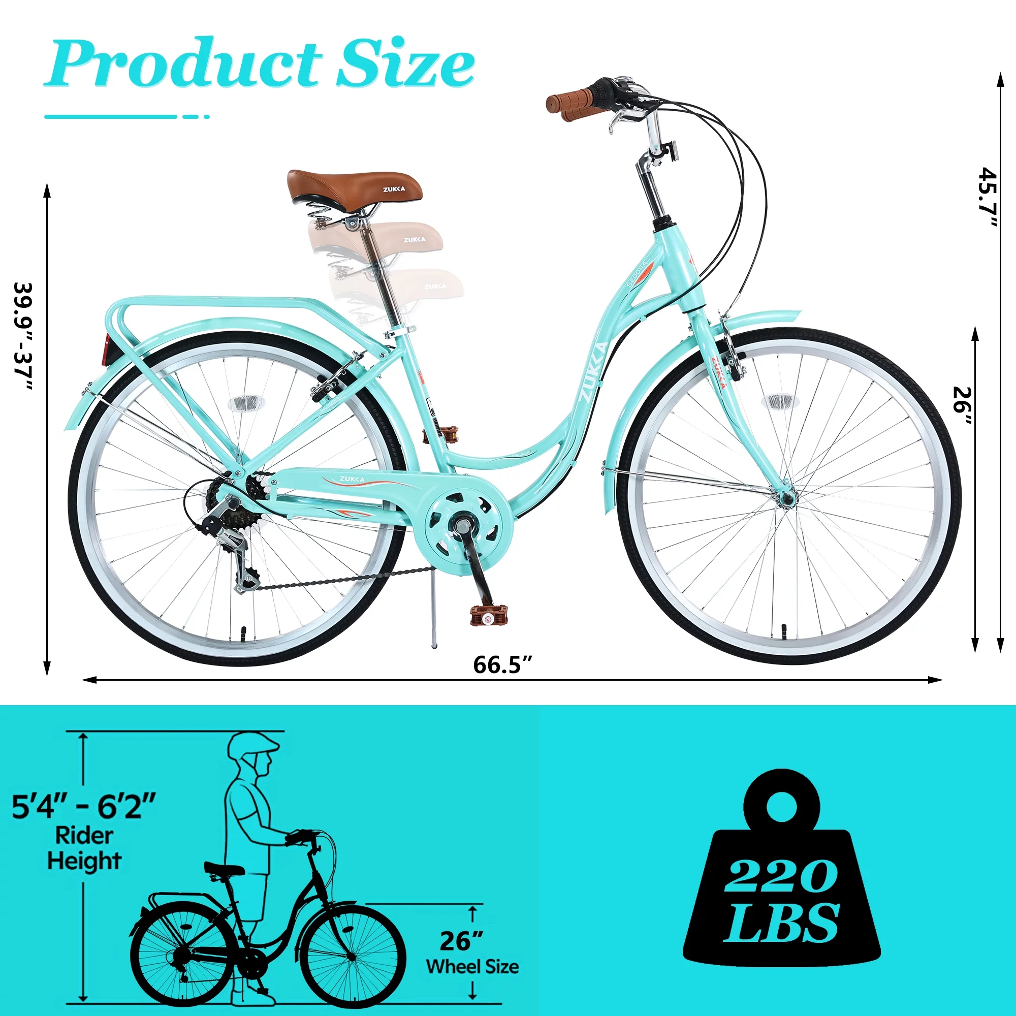 iYofe Womens Bike 26 inch Shimano 7 speed Beach Cruiser Bike for Ladies Commuter Bike City Bike, 85% Assembled, Cyan