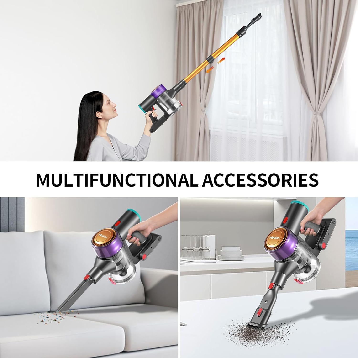 Cordless Vacuum Cleaner, 20Kpa Stick Vacuum Cordless Rechargeable with LED Screen, 250W Brushless Motor Vacuum for Home Hardwood Floor Carpet Pet Hair