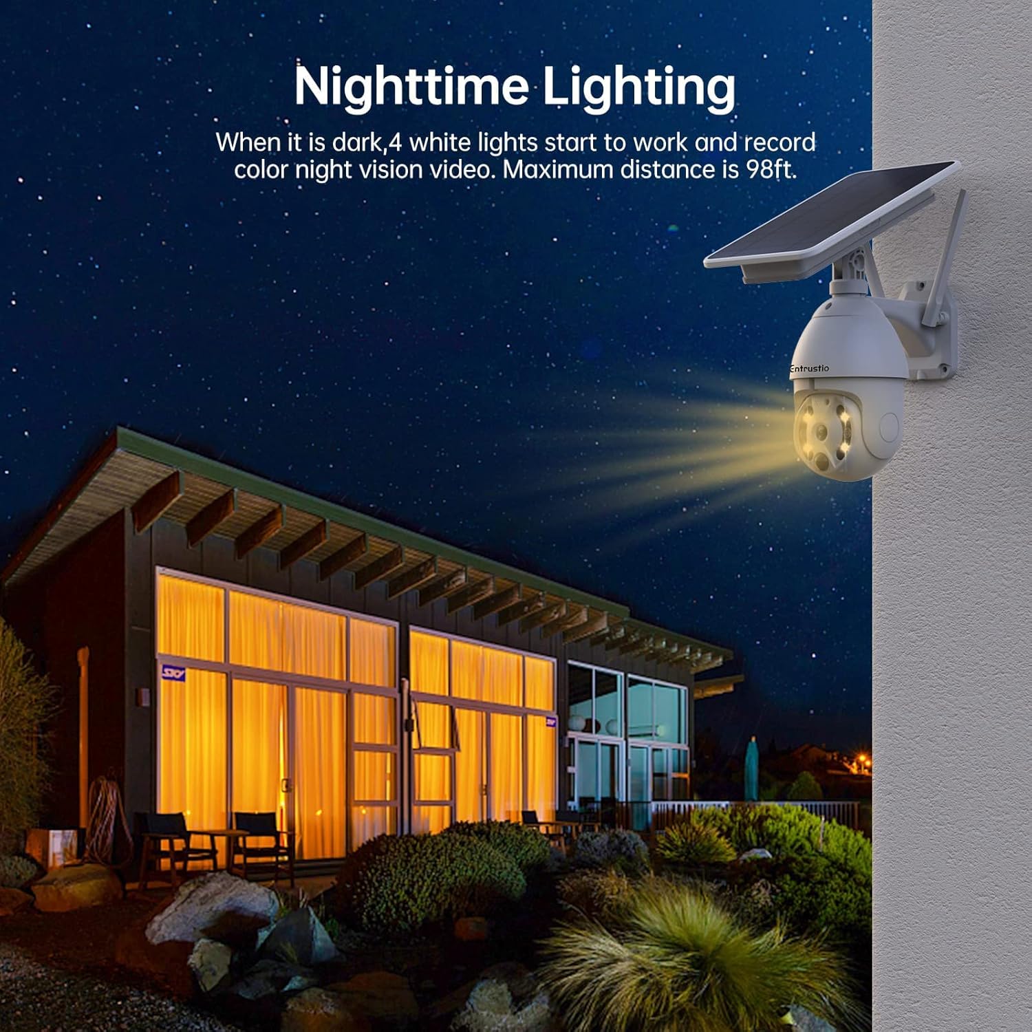 Solar Security Camera Outdoor, Wireless 360° Pan Tilt PIR Motion Detection, Solar Powered Camera 365days Non-Stop, 2-Way Talk, Spotlight Color Night Vision IP66 Waterproof 2.4G WiFi for Home Security
