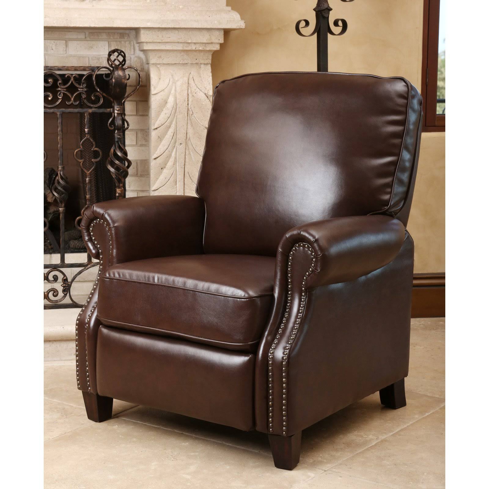 Abbyson Kelsey Leather Pushback Recliner, Brown
