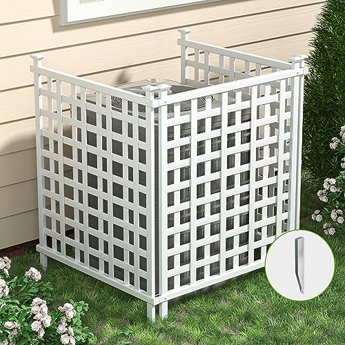 Beimo Air Conditioner Fence Privacy Fence Panels Screen, Vinyl Plastic Outdoor Garbage Trash Can Enclosure Outside, 2 White Panels
