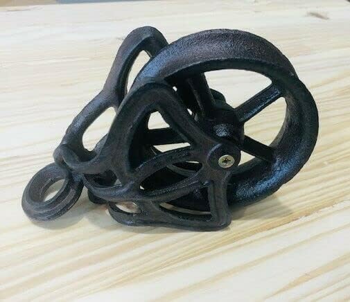 Cast Iron Pulley Wheel Industrial Cable Pull Rustic Farmhouse Barn Decor