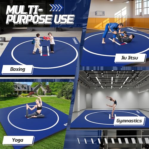 Wrestling Mat 6.6'x10'/10'x10' for Home Outdoor Indoor, 1.2" Thick Foldable XPE Jiu Jitsu Floor Exercise Mat for Gymnastics, PE Training, BJJ, MMA, Martial Art, Grappling, Judo, Boxing, Yoga