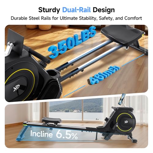Rowing Machine for Home, 350 LB Capacity, 16-Level Silent Resistance, Magnetic Rowing Machines for Home Foldable, Full-Body Workout Compact Rowing Machine for Cardio & Strength with APP Support