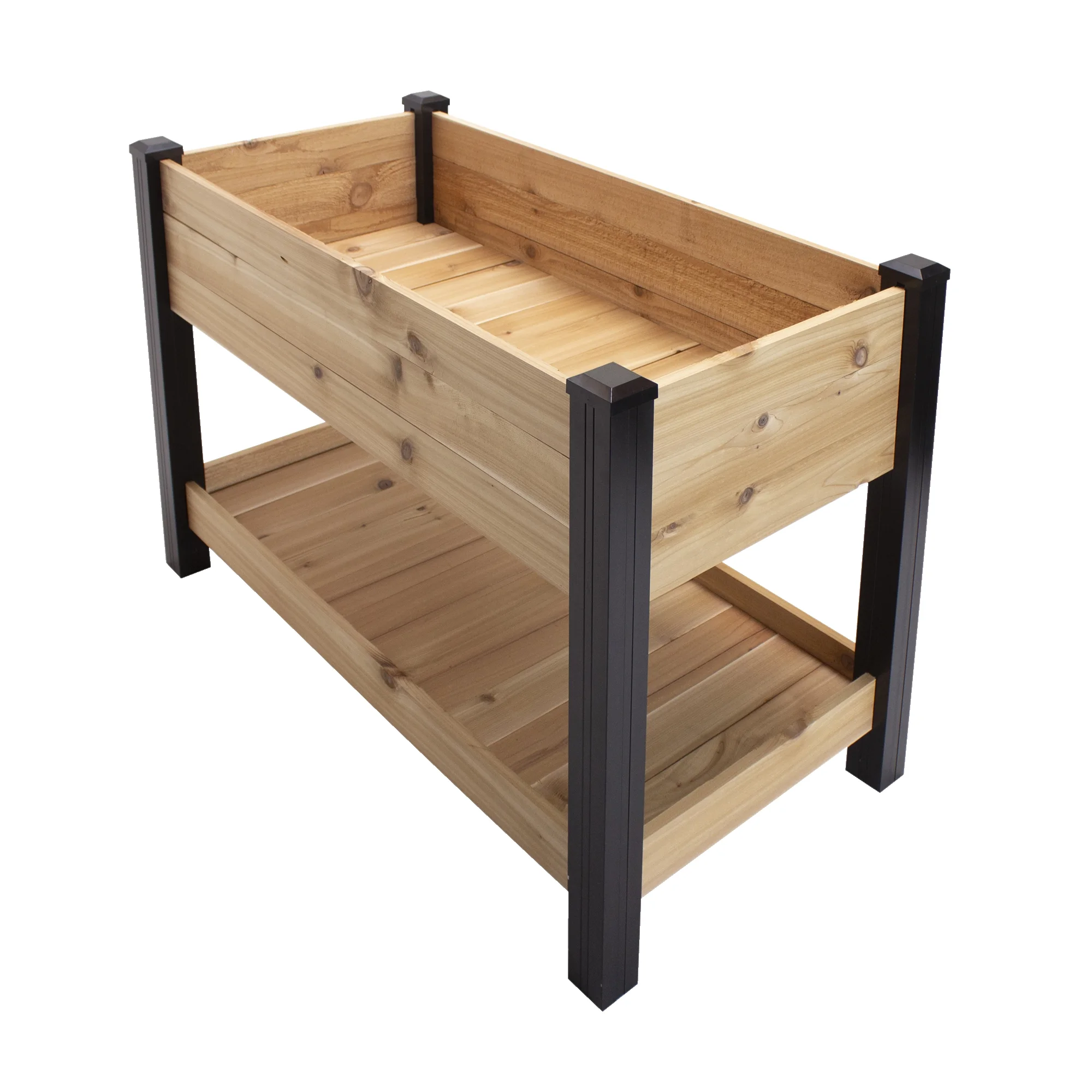 Outdoor Essentials Haven 2 ft. x 4 ft. Natural Cedar Elevated Garden Planter with Shelf (Tool Free) - Curated Treasures Market