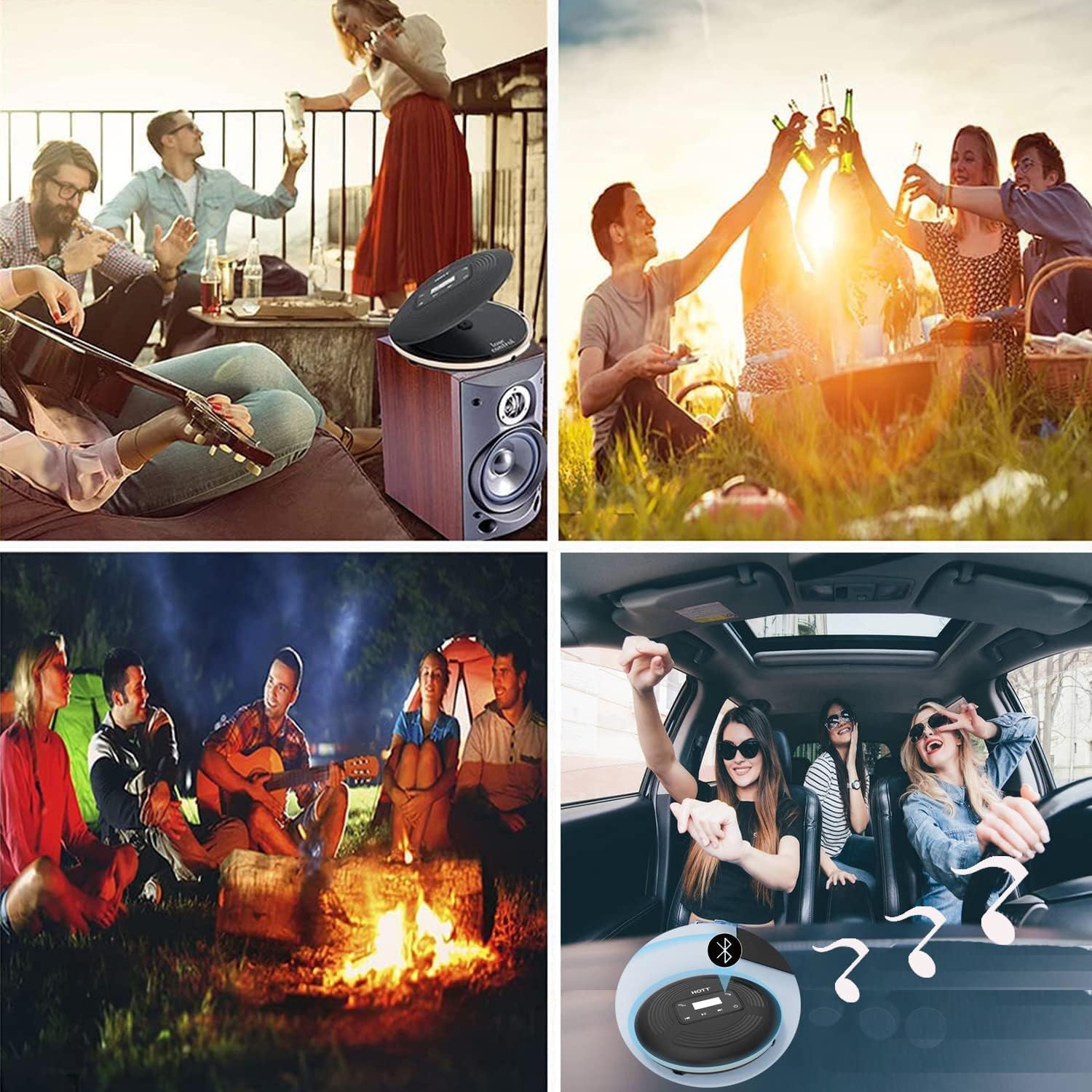 HOTT CD903TF Portable CD Player for Car 1800mah Rechargeable HiFi Bluetooth 5.0 FM Transmitter Anti-Skip Shockproof with AUX Output TouchButtons ,Headphones Anti-Shock Protection-Black