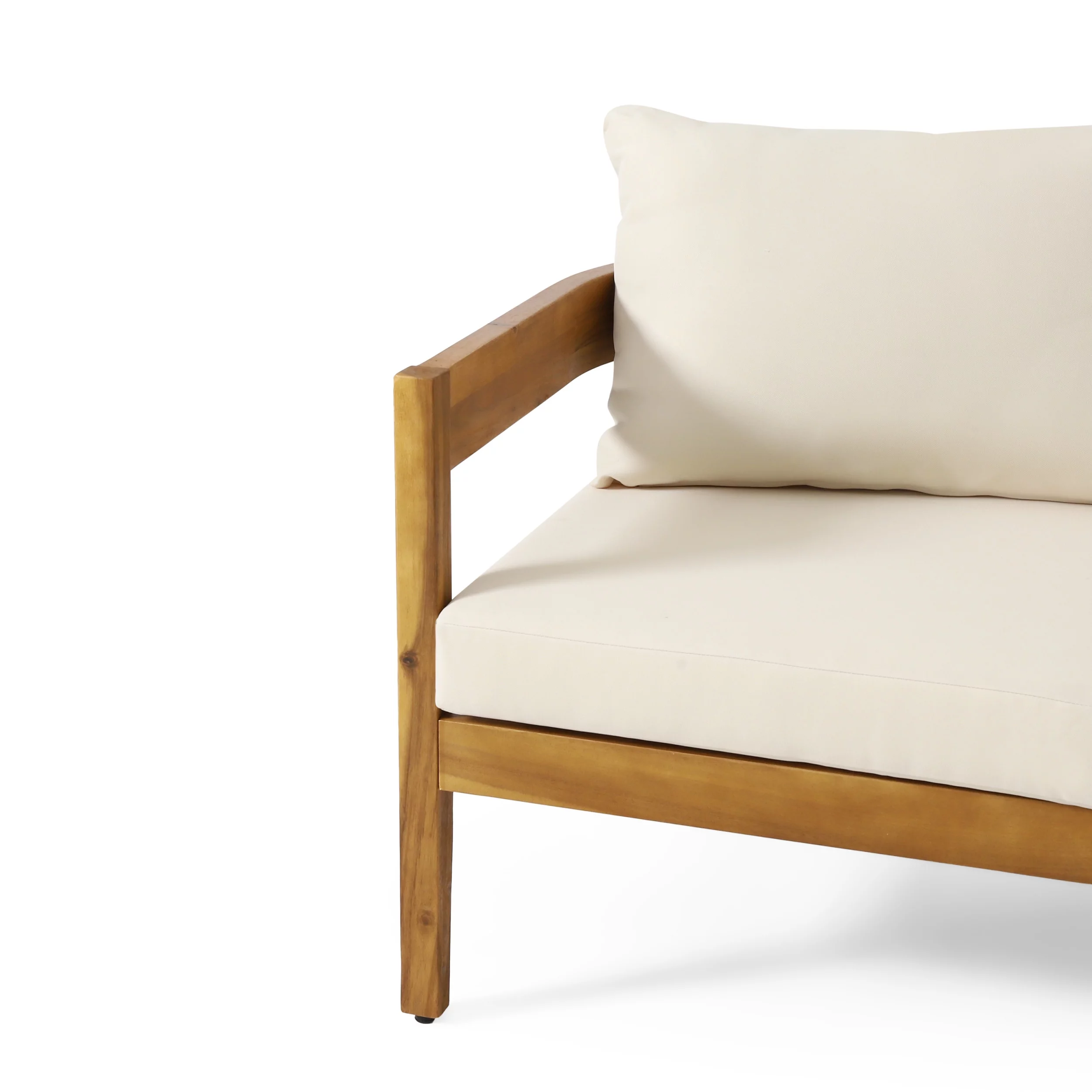 Burrough Acacia Wood Outdoor 3 Seater Sofa with Cushions, Teak and Beige
