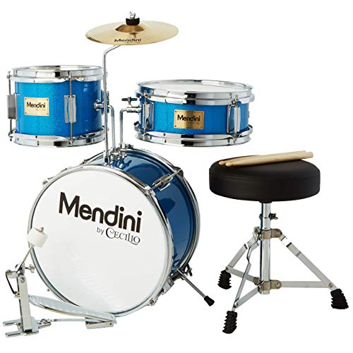 Mendini By Cecilio Kids Drum Set, 3 Piece Junior Drum Set for Beginners with Bass Tom Snare Drum, 16 inch Drum Kit with Snare, Cymbal, Drumsticks, Adjustable Seat (Metallic Red)