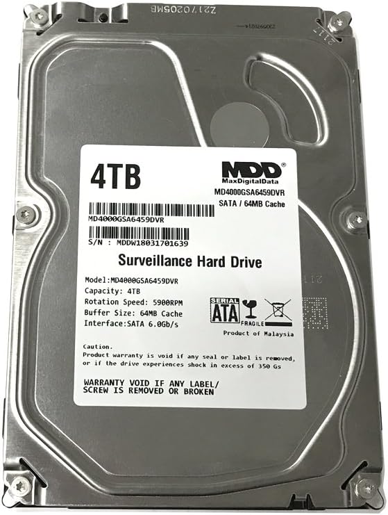 MaxDigitalData 4TB 64MB Cache 5900PM SATA 6.0Gb/s 3.5" Internal Surveillance CCTV DVR Hard Drive (MD4000GSA6459DVR) - w/ 2 Year Warranty Pack of 2