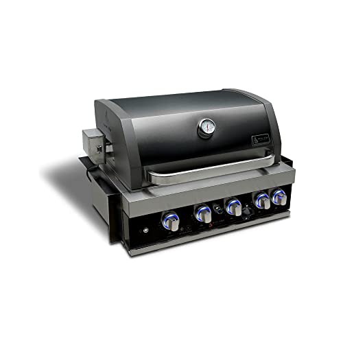 Mont Alpi Black Stainless Steel, Built-In Outdoor Kitchen Gas Grill with Ceramic Infrared Rear Burner + Rotisserie Kit & Weather Cover