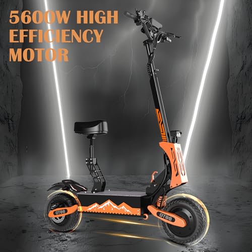DOF 60V 27AH Electric Scooter for Adults, 5600W Dual Motor Commuter with 50MPH Speed & 40 Miles Range, Dual Brake System, Shock Absorption, 11" Vacuum Off-Road Tires, Folding E-Scooter Detachable Seat