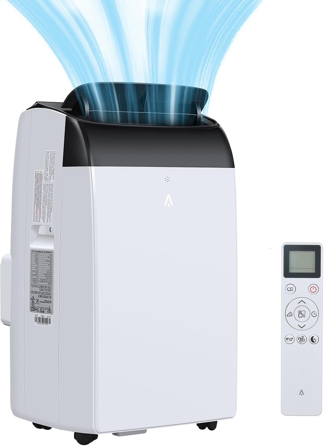 12000 BTU Portable Air Conditioner, Portable AC with Remote Control for Room up to 550 Sq. Ft, Floor Room AC Unit with Cool, Dehumidifier, Fan Mode, Black Top Cover