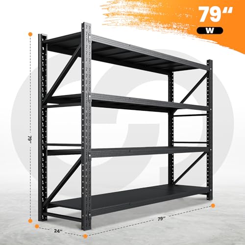 71” W Storage Shelves Heavy Duty, 5000LBS Metal Garage Shelving Units, 4 Tier Storage rack shelf, Steel Industrial Shelving , Adjustable Standing Shelf for Basement/Warehouse 71"W x 24"D x 70"H, Black