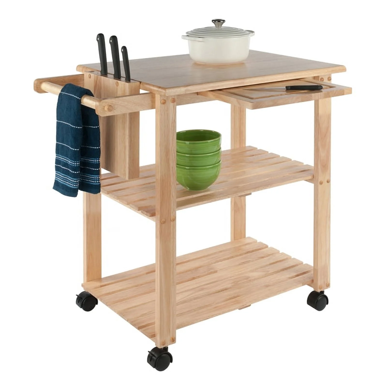 Pemberly Row Transitional Wood Utility Butcher Block Kitchen Cart in Natural