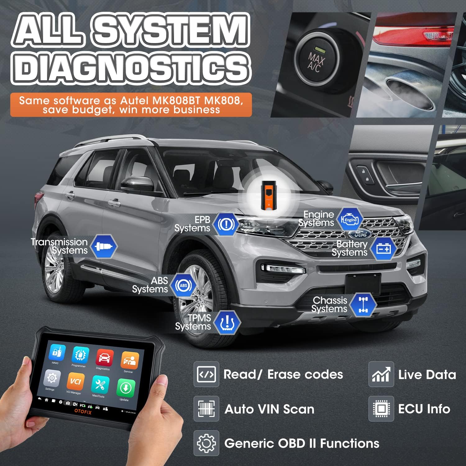 OTOFIX D1 Lite OBD2 Car Diagnostic Scan Tool - 2022 Upgrade of Autel Scanner MaxiCOM MK808BT MK808 MaxiCheck MX808, All System Diagnostics & 28+ Service, Auto VIN, Oil Reset, EPB, SAS, DPF, Throttle