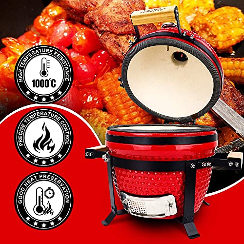 Ceramic BBQ Charcoal Kamado Grill 13 inch Portable Tabletop BBQ Grill Red