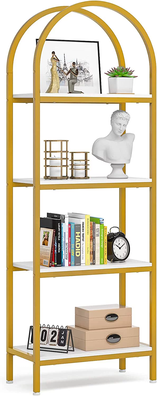 4-Tier Open Bookshelf, 70.8" Industrial Arched Bookcase Storage Shelves with Metal Frame, for Office, Bedroom, Living Room
