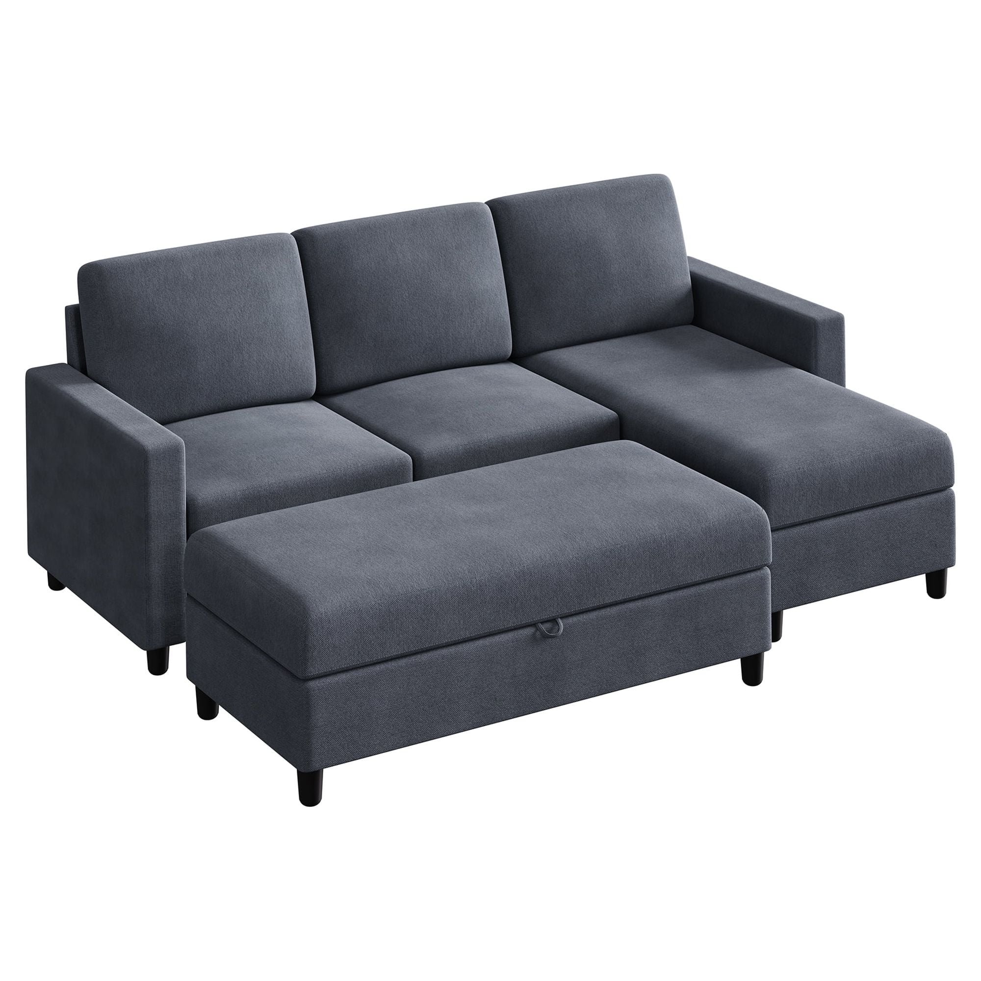 Sobaniilo Soft Couches Set, Convertible Sectional Sofa with Storage Ottoman, Fabric Couches Set for Living Room, Dark Grey