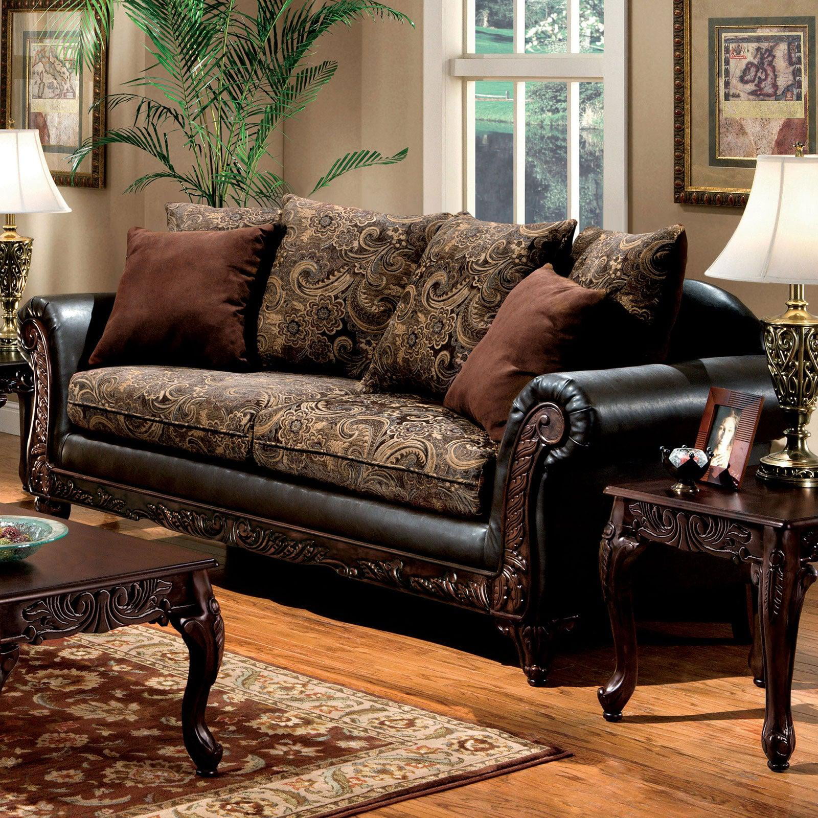 Traditional Brown & Espresso Living Room Set 5pcs FOA Rotherham & Cheshire