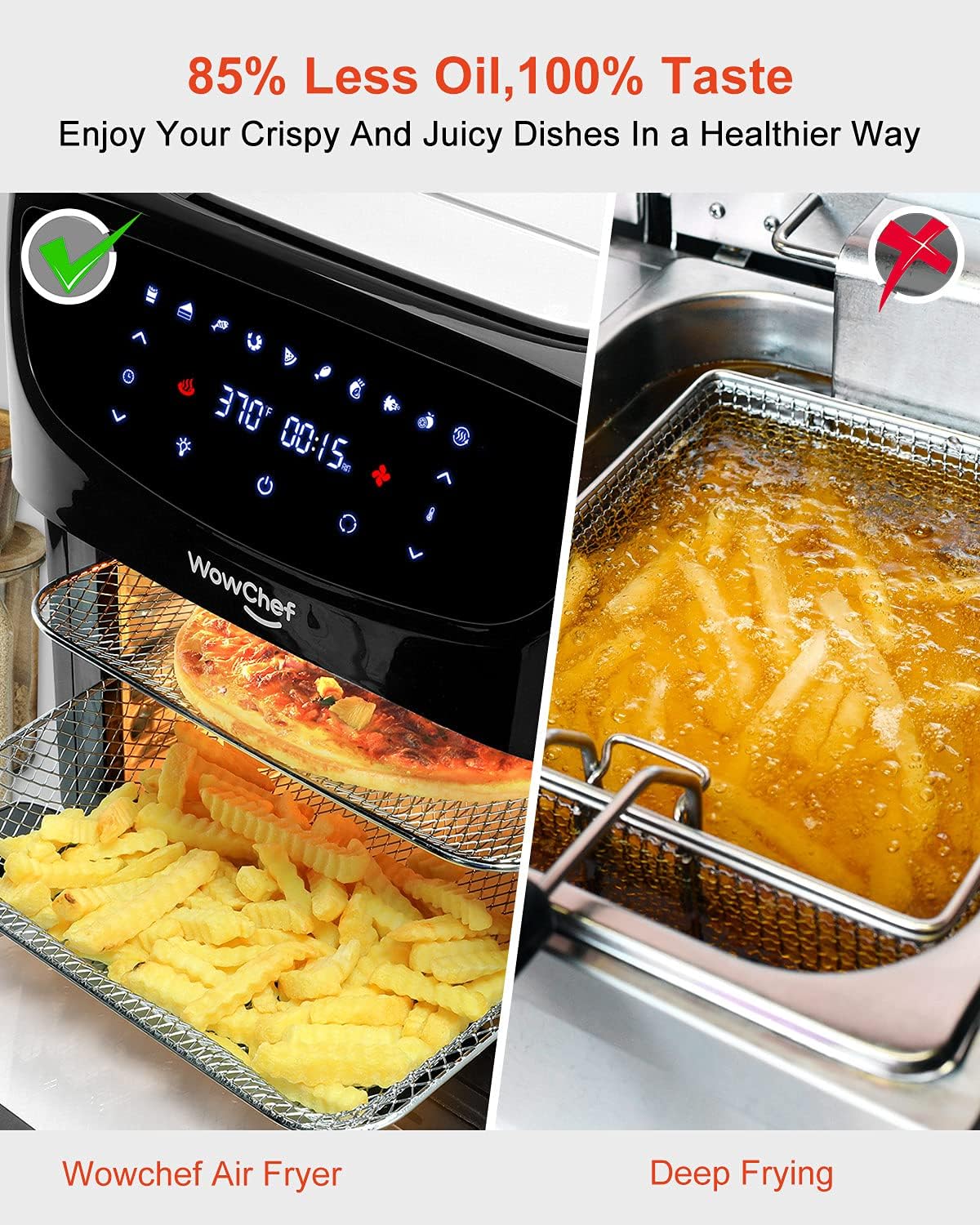 WowChef Air Fryer Oven Large 20 Quart, 10-in-1 Digital Rotisserie Dehydrator Fryers Combo with Racks, XL Capacity Countertop Airfryer Toaster for Family, 9 Accessories with Cookbook, ETL Certified