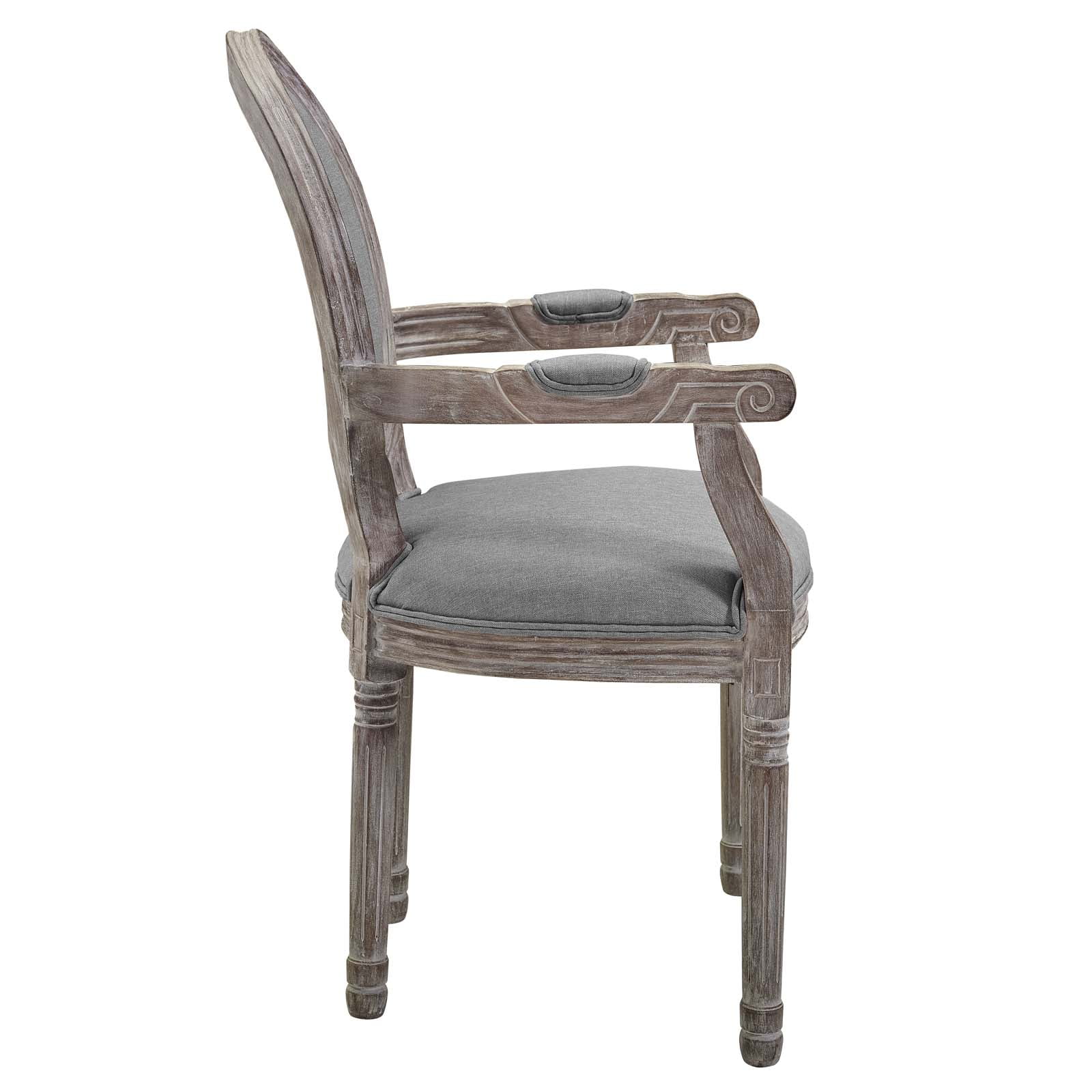 Modway Emanate Vintage French Upholstered Fabric Dining Armchair in Light Gray