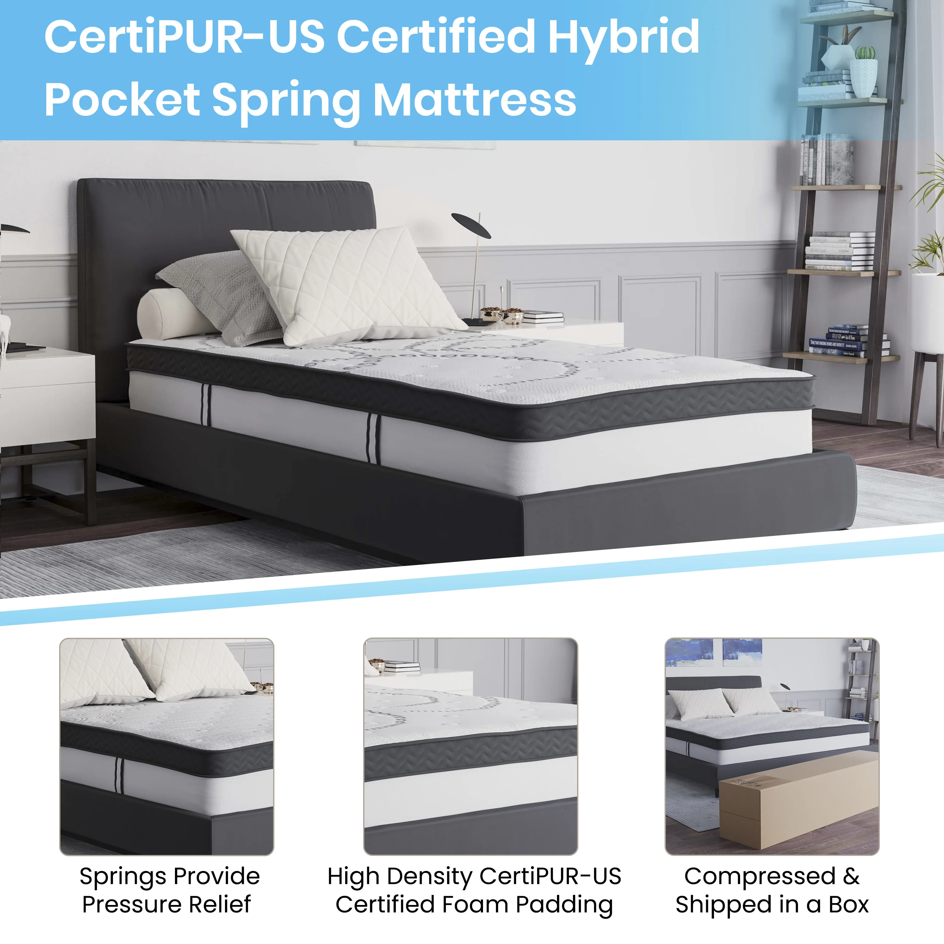 Merrick Lane 10" Hybrid Mattress Pocket Spring and Memory Foam, Twin