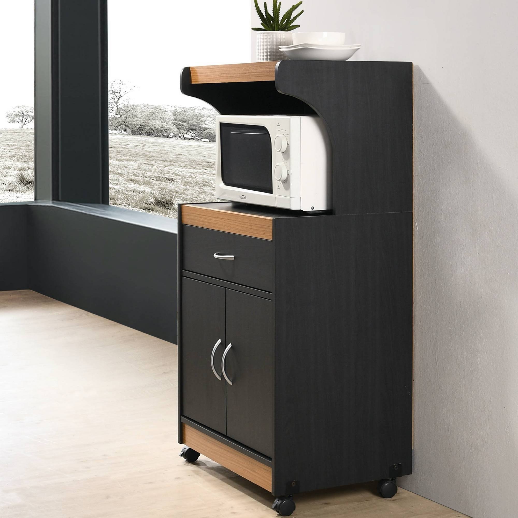 Hodedah Microwave Kitchen Cart, Black-Beech