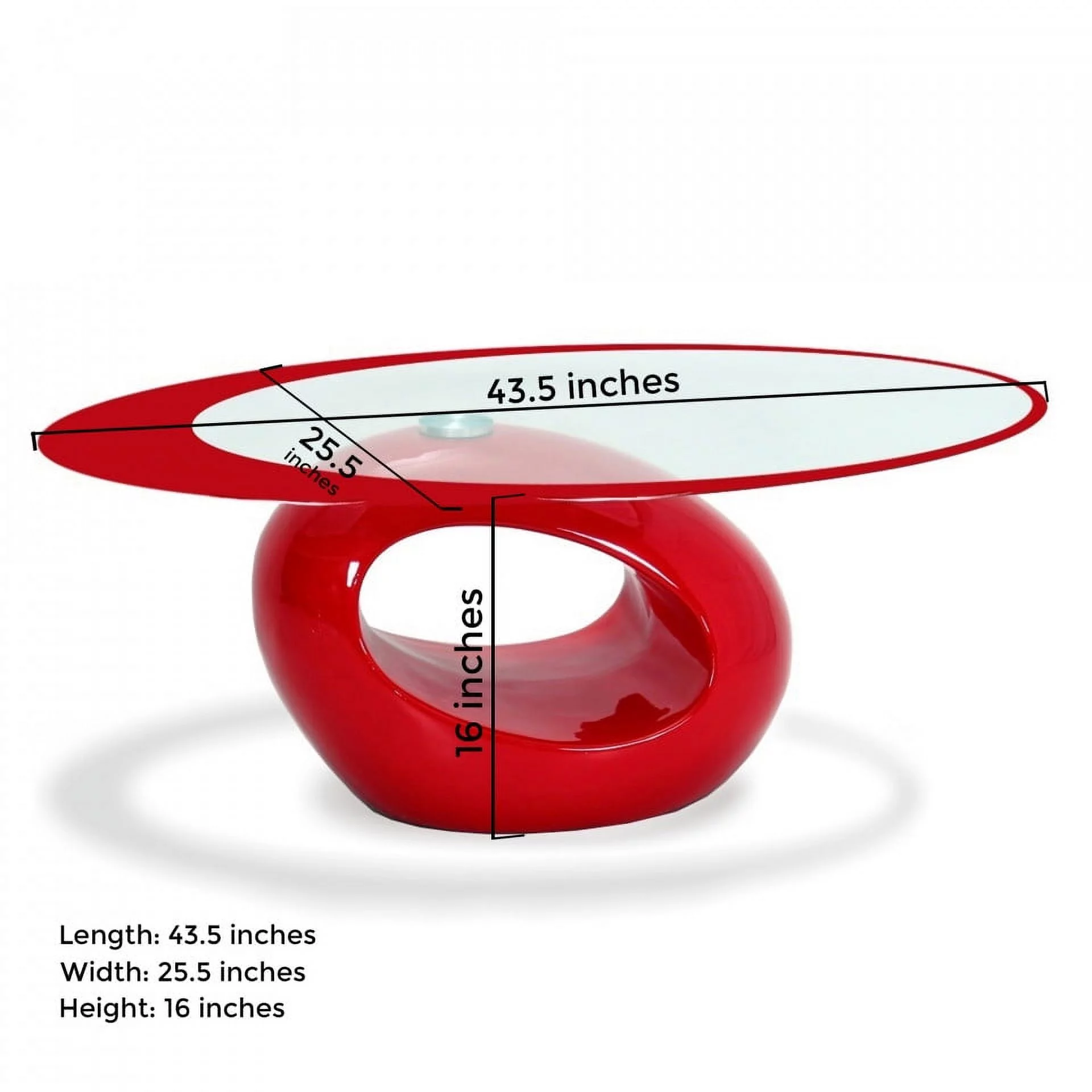 Stylish Red Oval Shape Coffee Table by Fab Glass and Mirror