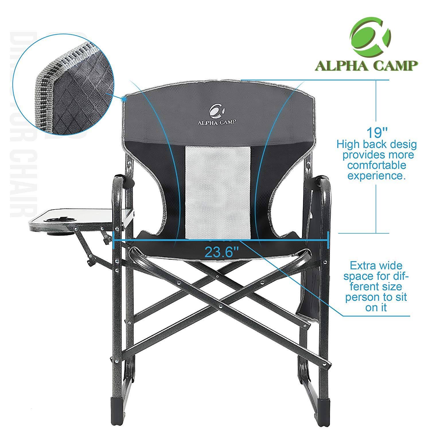 Alpha Camp Oversized Camping Director Chair Heavy Duty Frame Collapsible Recliner with Side Table, Supports 300 lbs