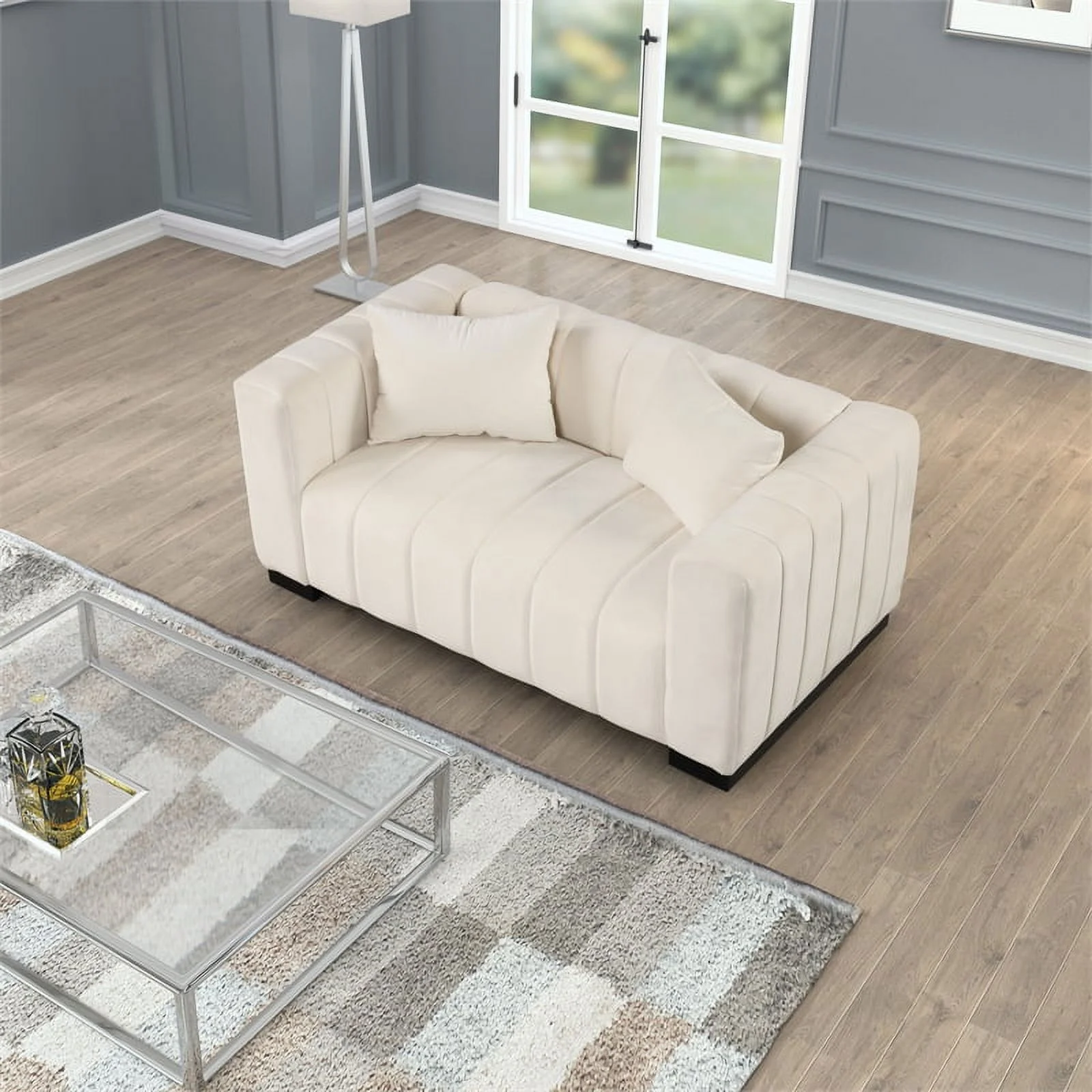 Rnfurnishings 3-PC Living Room Furniture Velvet Sofa+Loveseat+Armchair Set-Beige