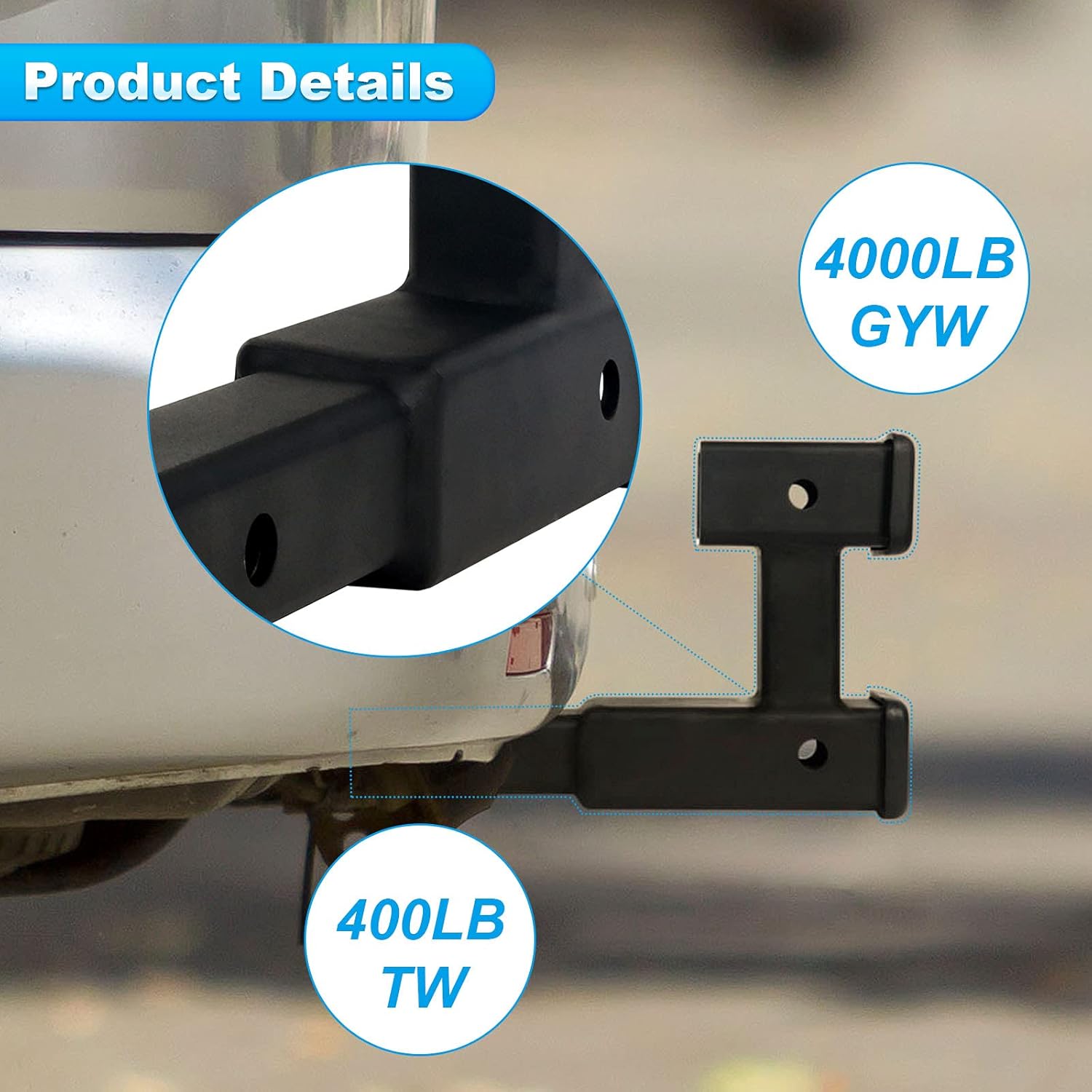 Sulythw Dual Receiver Extender 2 inch Trailer Hitch Extension, Towing Hitch Receiver Extender - GTW 5,000 lbs Pack of 2